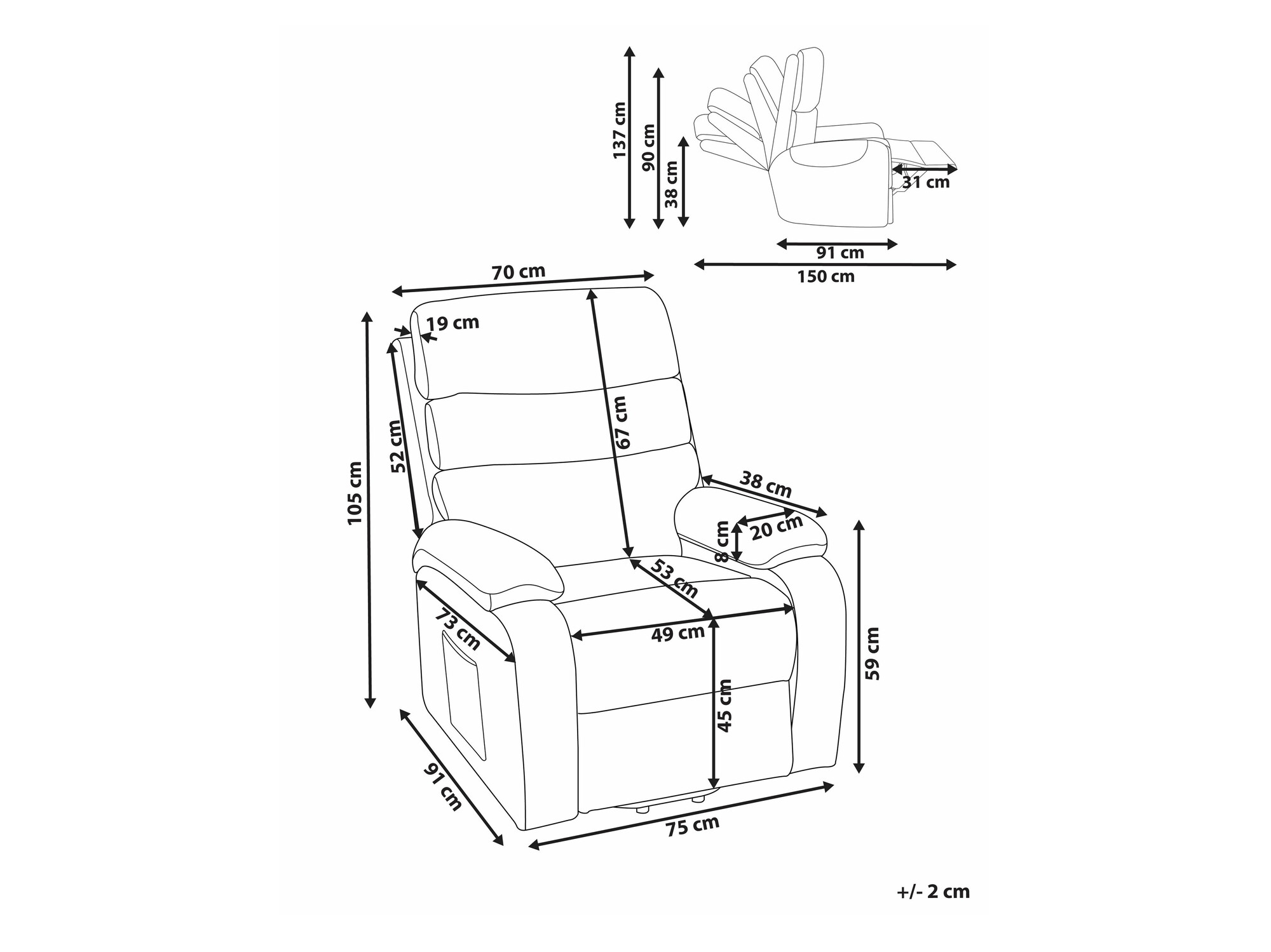 Fotelis reglaineris Berwyn 2299 (Šviesi ruda)
