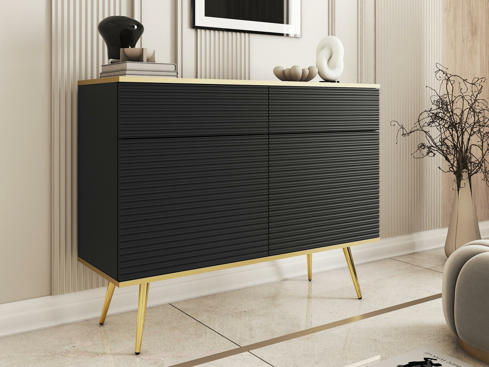 Komoda Felduno 105 (Juoda + Auksinė)