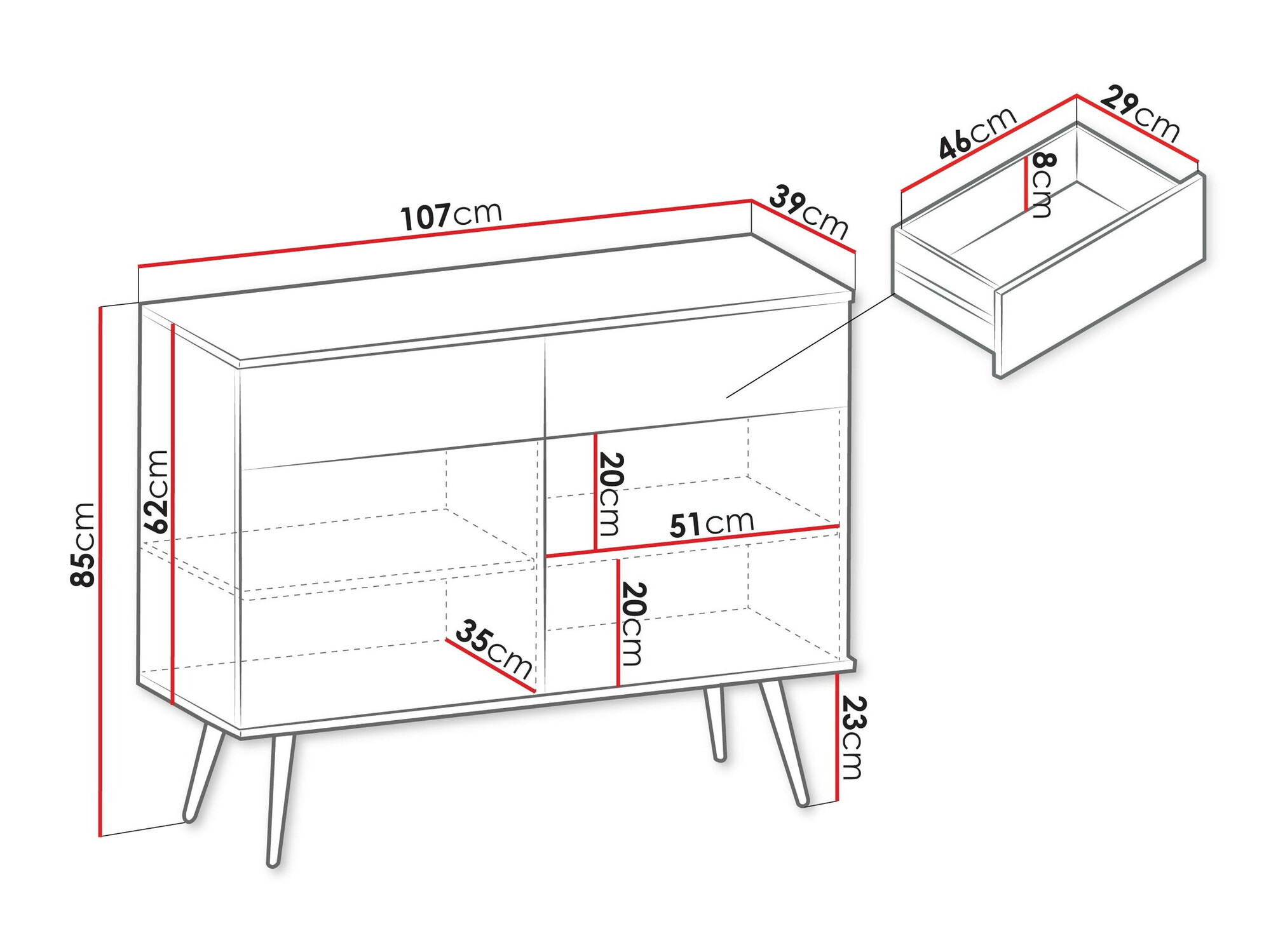 Komoda Felduno 105 (Juoda + Auksinė)