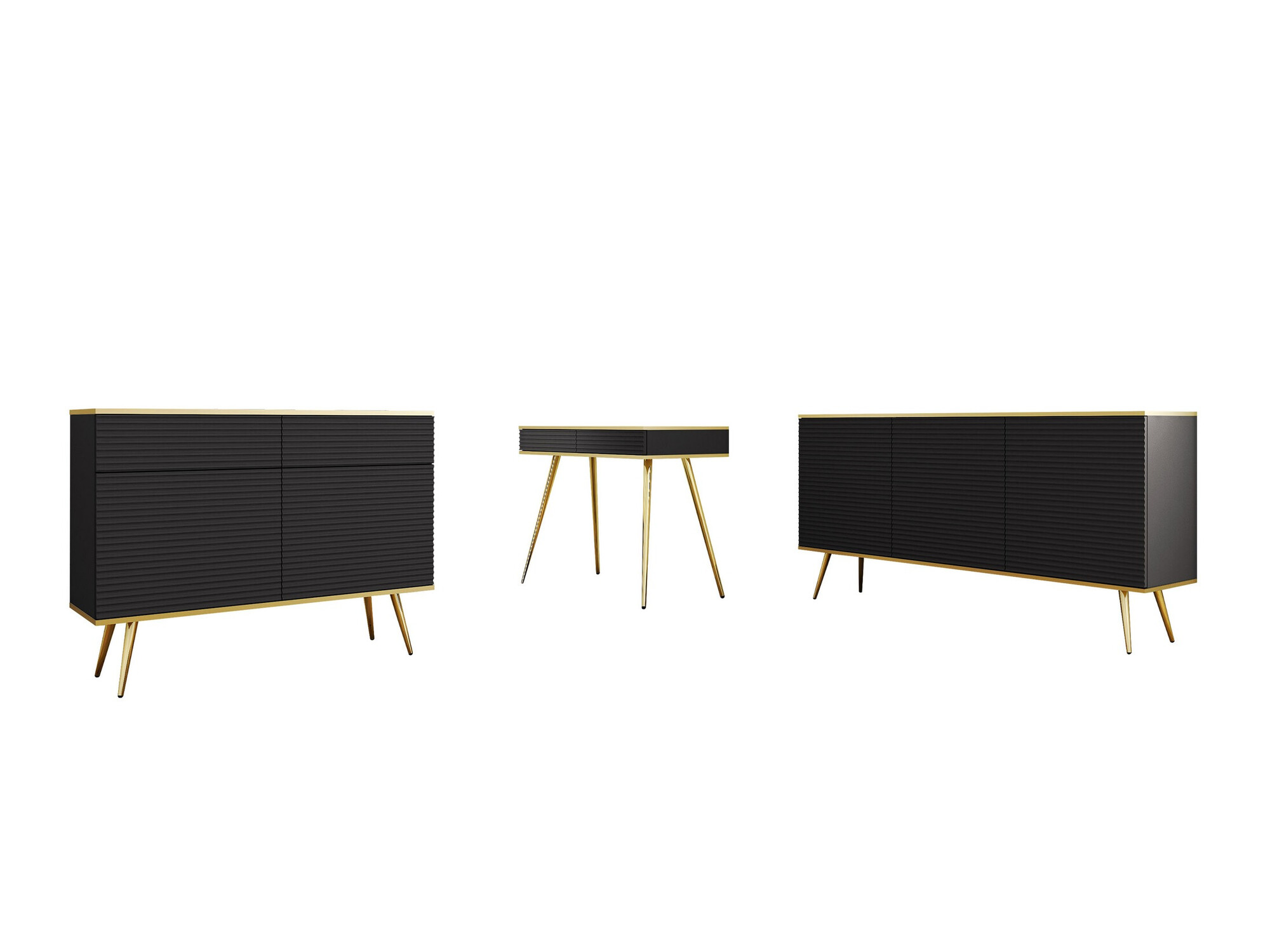 Svetainės komplektas Felduno 107 (Juoda + Auksinė)