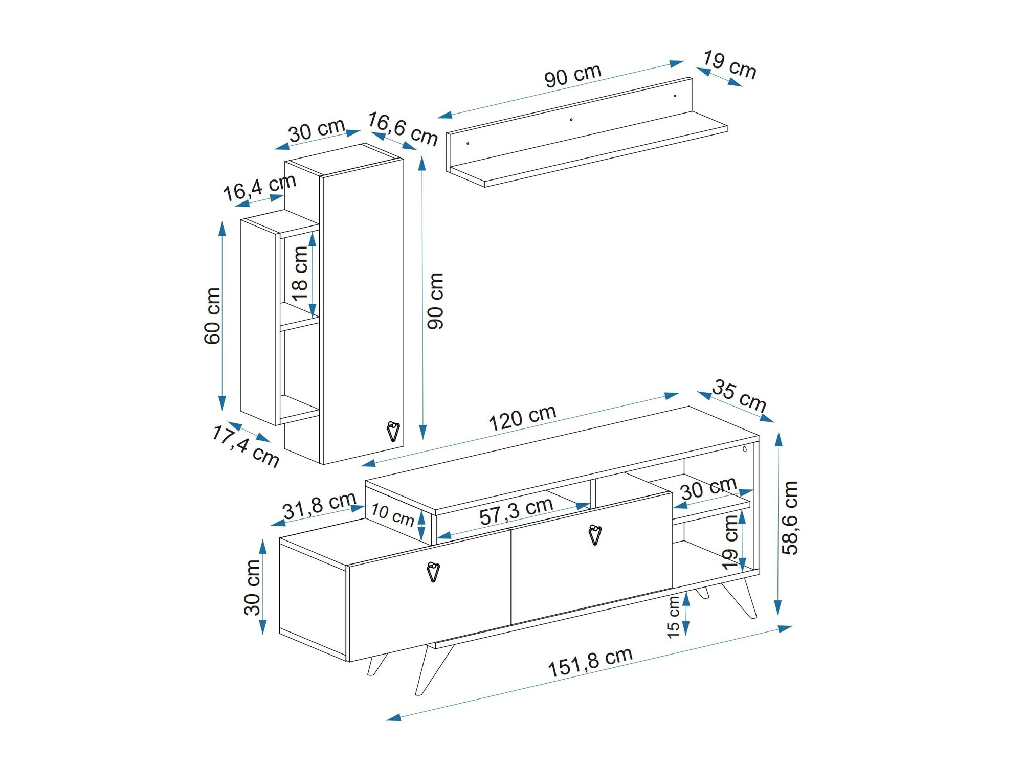 Svetainės komplektas Kailua 2294 (Pilka)