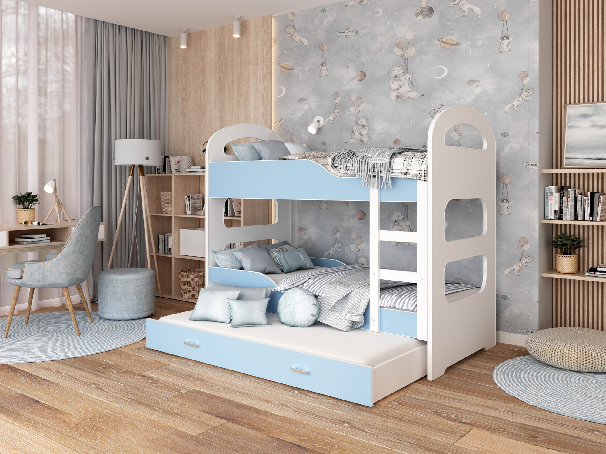 Dviaukštė lova Aurora 115 (Mėlyna)