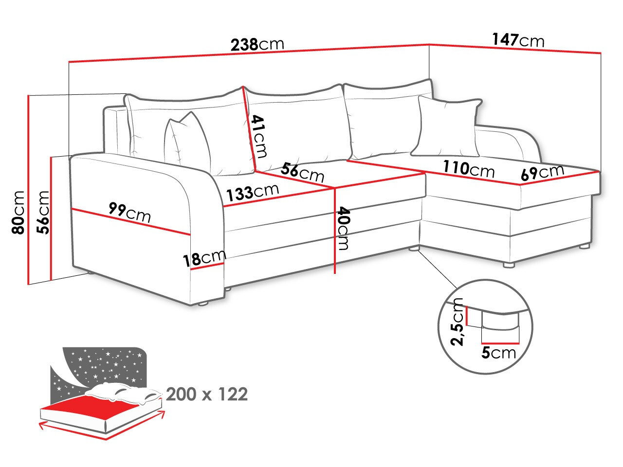 Minkštas kampas Comfivo 135 (Florida 01 + Rain 14)