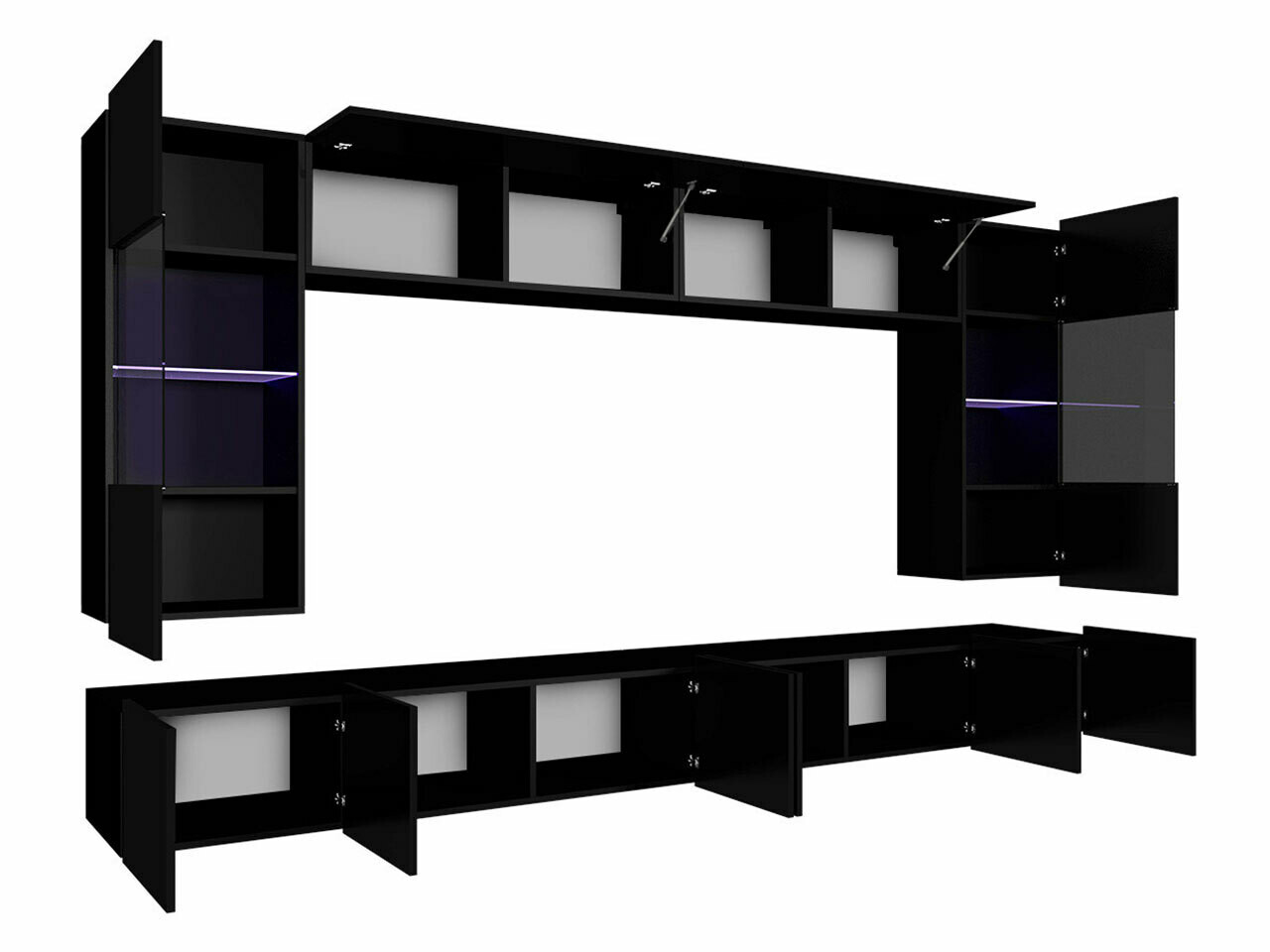 Svetainės komplektas Tivdalu 105 (Blizgi balta + Blizgi juoda)