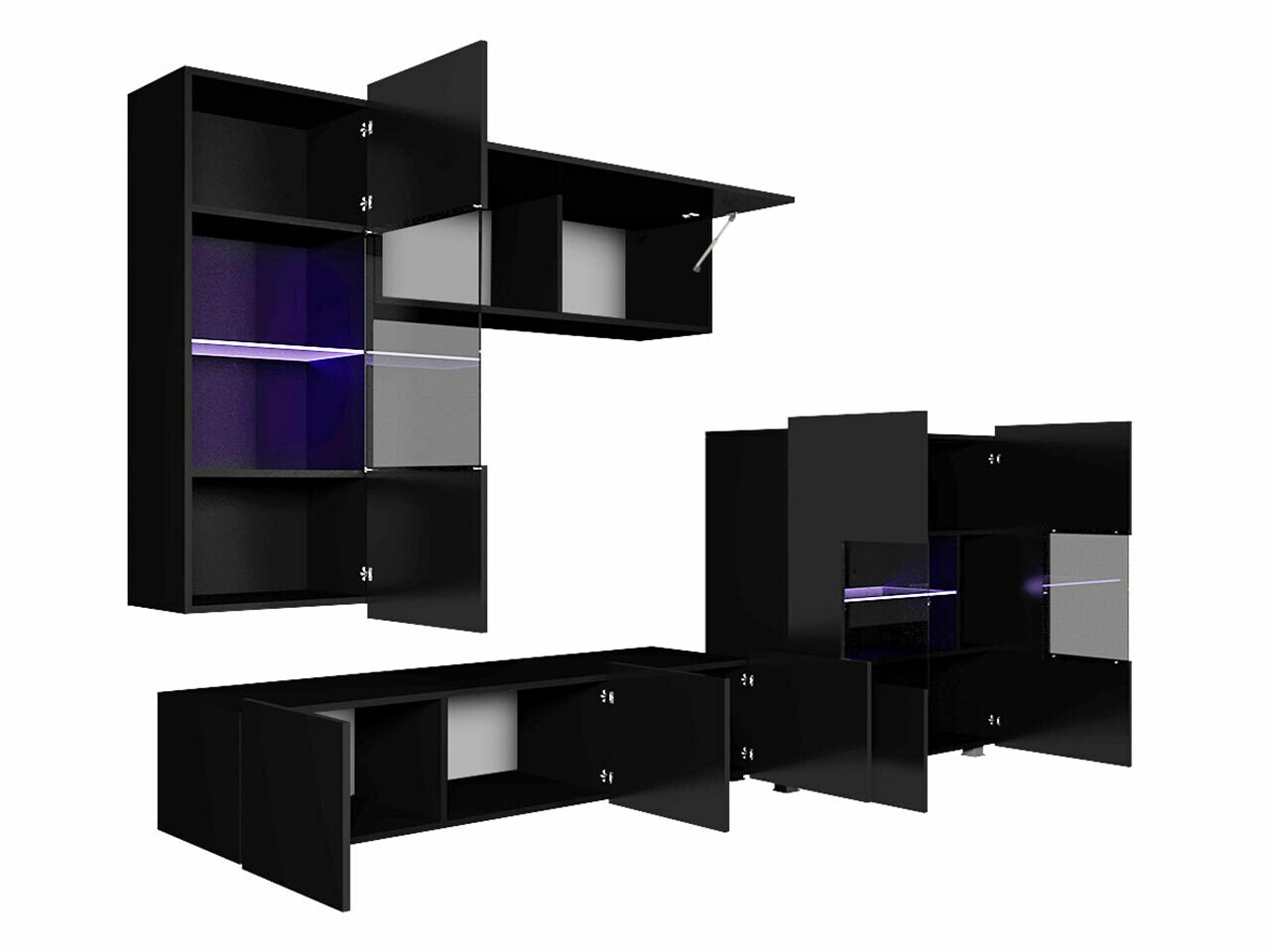 Svetainės komplektas Tivdalu 107 (Juoda + Blizgi juoda)