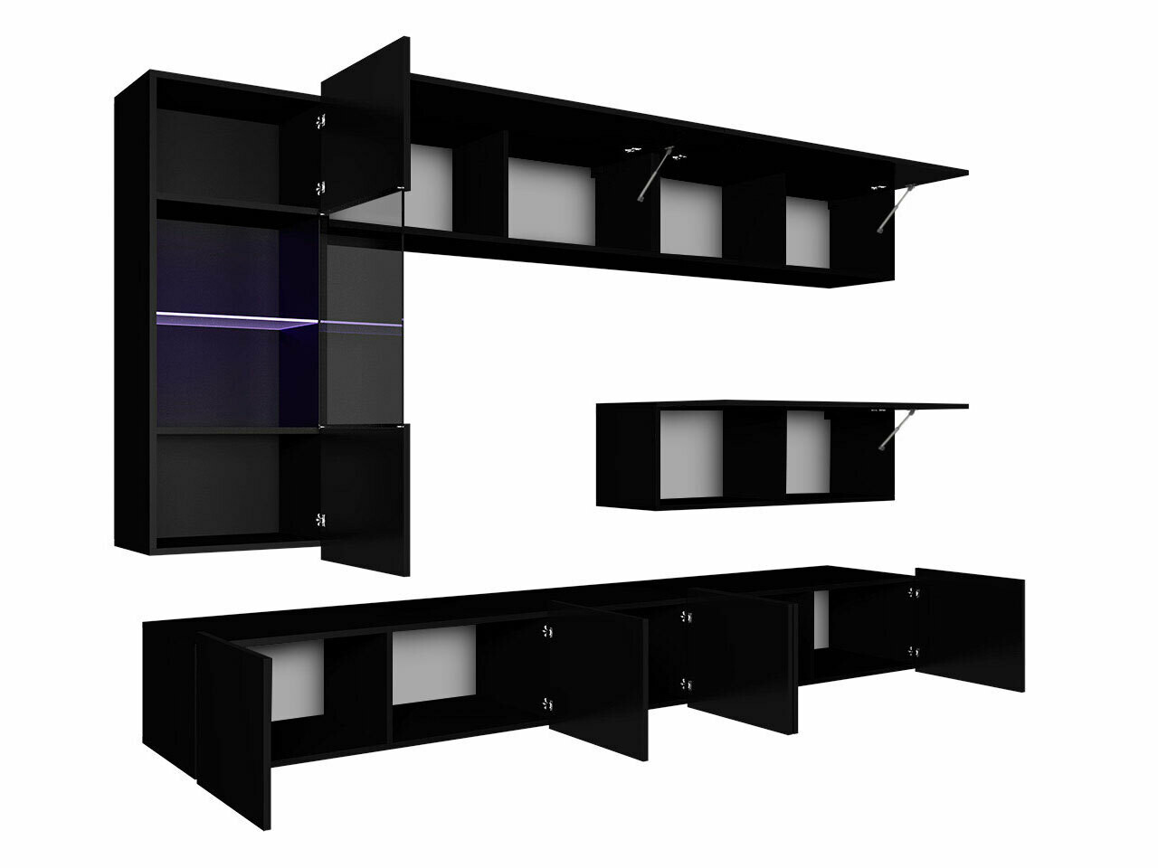 Svetainės komplektas Tivdalu 108 (Juoda + Blizgi juoda)