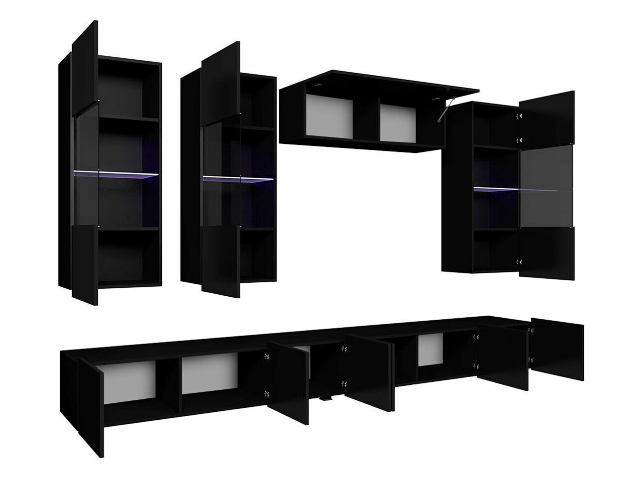 Svetainės komplektas Tivdalu 109 (Juoda + Blizgi juoda)