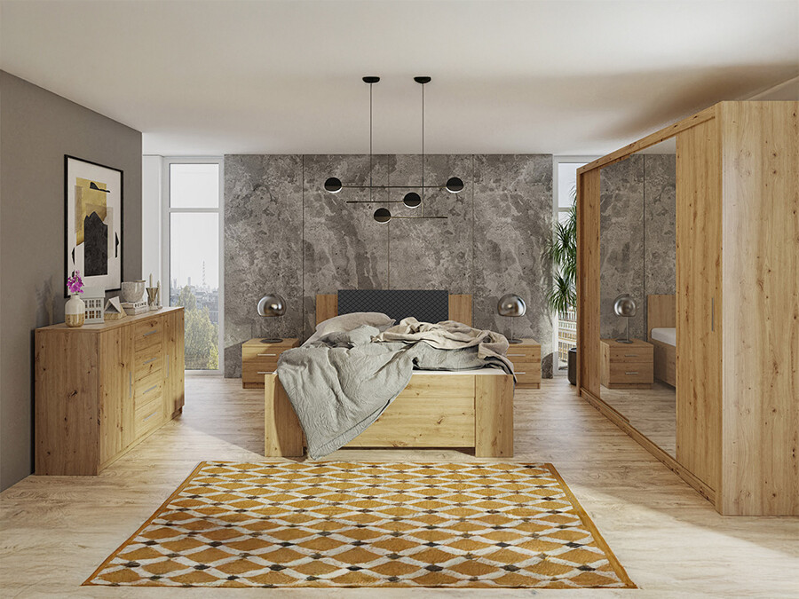 Miegamojo komplektas Catromi 115 (Artisan ąžuolas + Soft Pik 011)