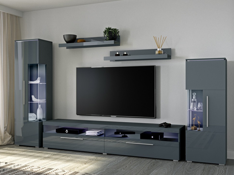 Pakabinamų lentynų komplektas Torvire 105 (Pilka + Blizgus pilkas)