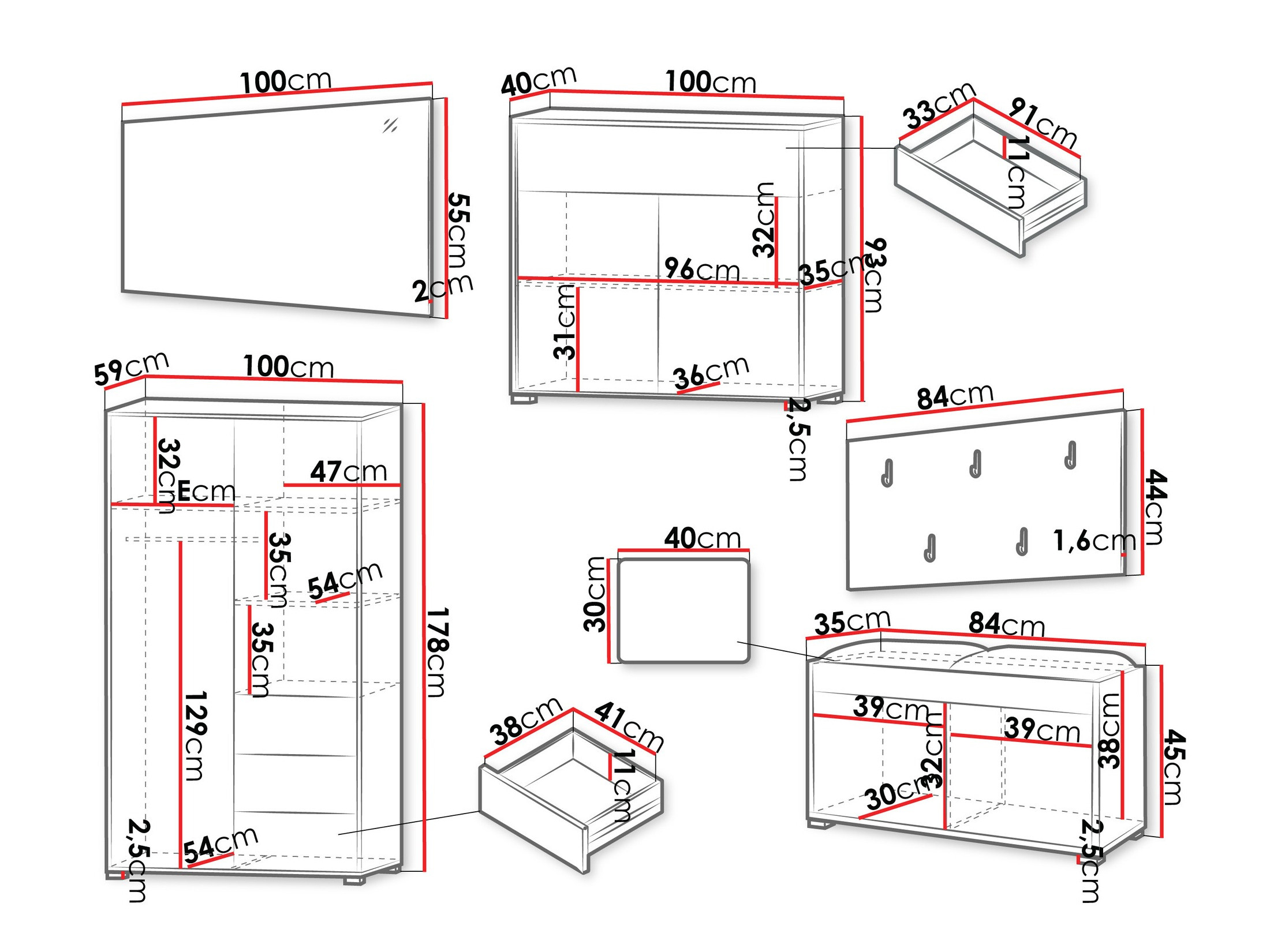 Prieškambario komplektas Comfivo Tutela V (Balta)