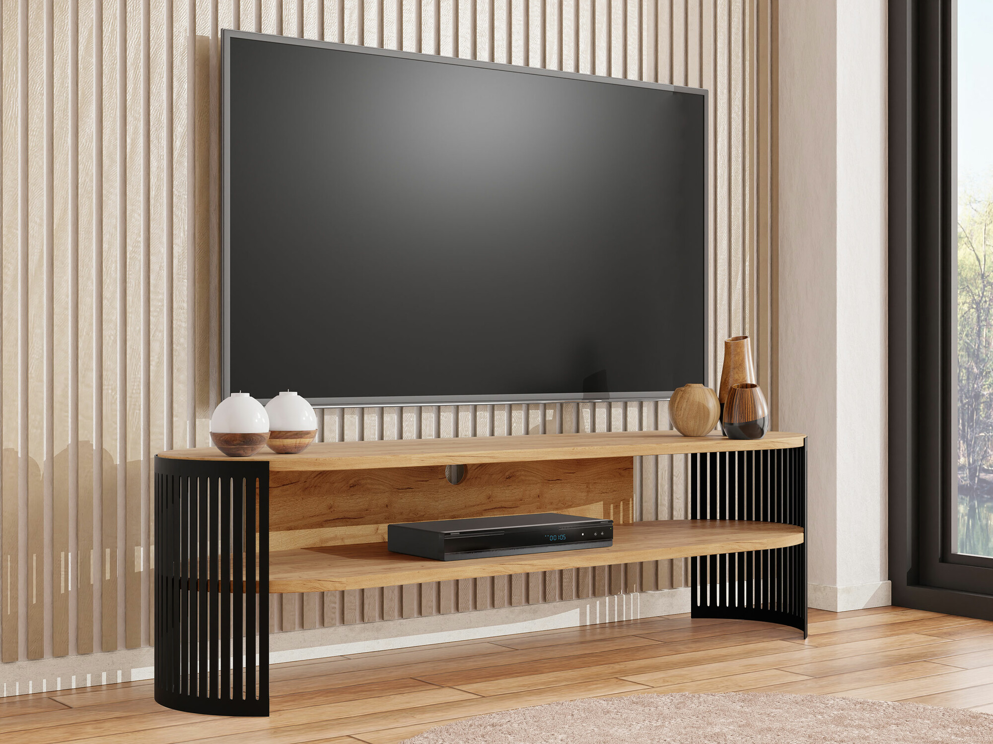 TV staliukas Civer (Juoda + Craft auksinis ąžuolas)