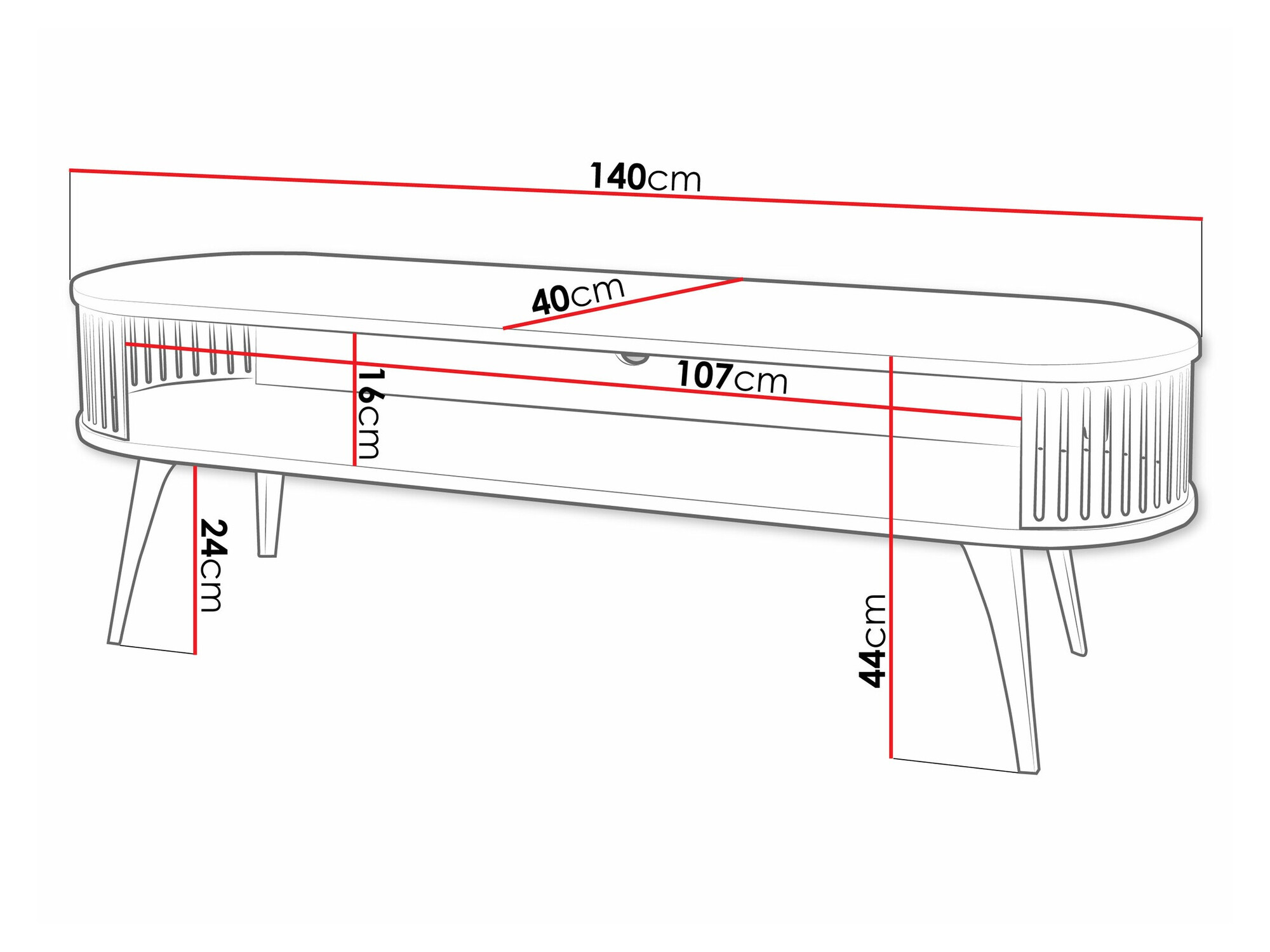 TV staliukas Sordore 108 (Juoda + Balta)