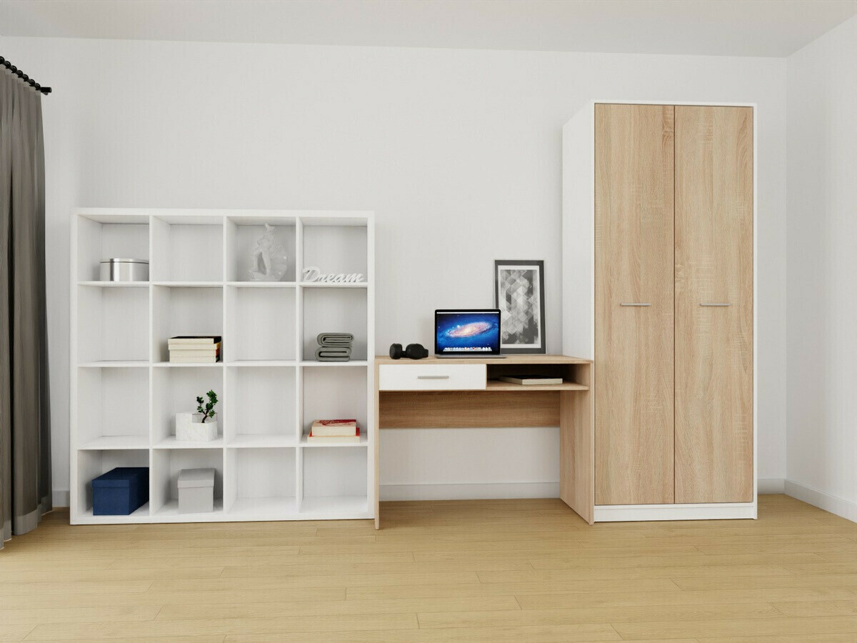 Biuro komplektas Novsore 153 (Balta + Sonomos ąžuolas)