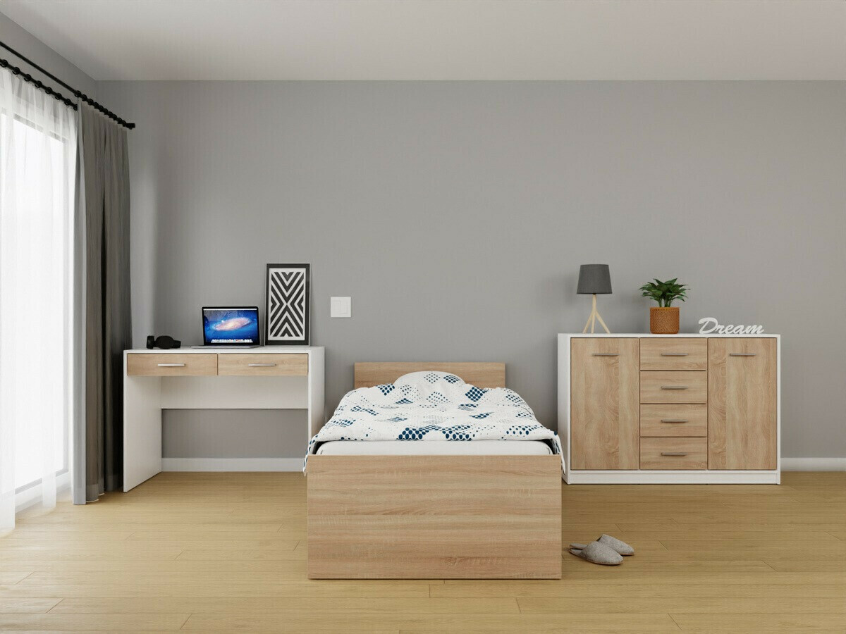 Miegamojo komplektas Novsore 149 (Balta + Sonomos ąžuolas)