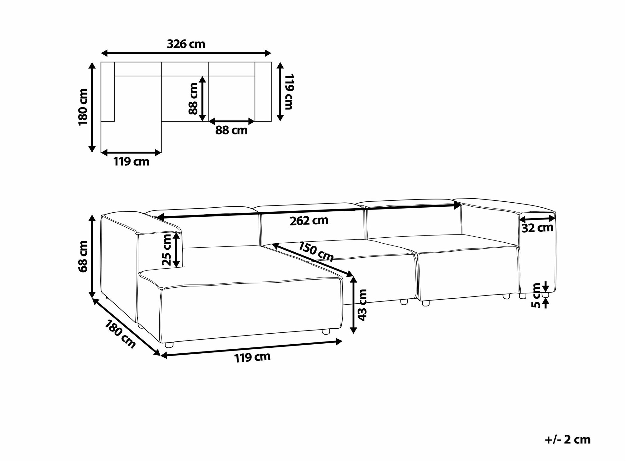 Modulinis minkštas kampas Serophi 106 (Smėlinė)