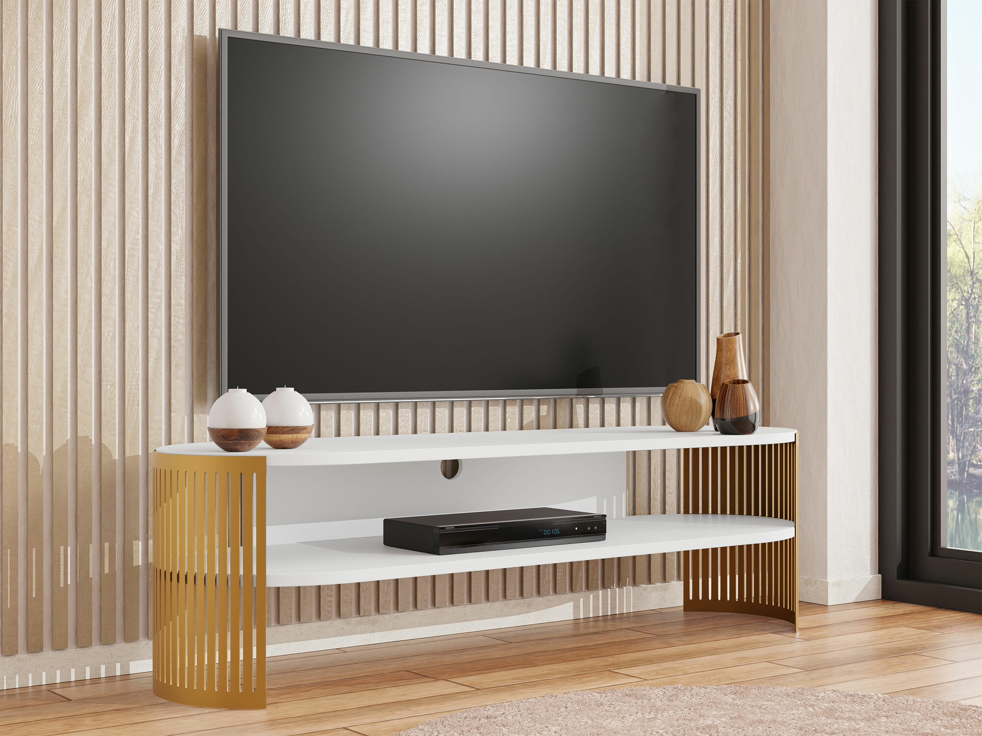 TV staliukas Sordore 122 (Auksinė + Balta)
