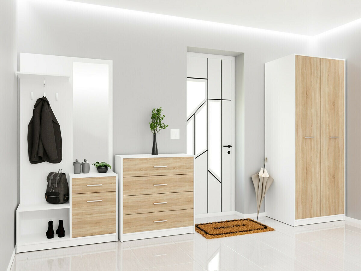 Prieškambario komplektas Novsore 154 (Balta + Sonomos ąžuolas)