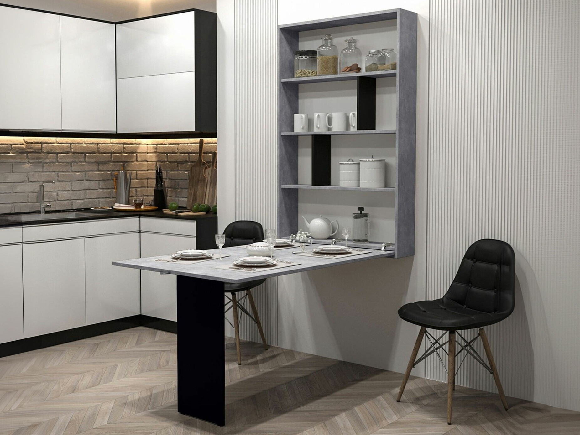 Sulankstomas stalas Hartford 428 (Juoda + Betonas)