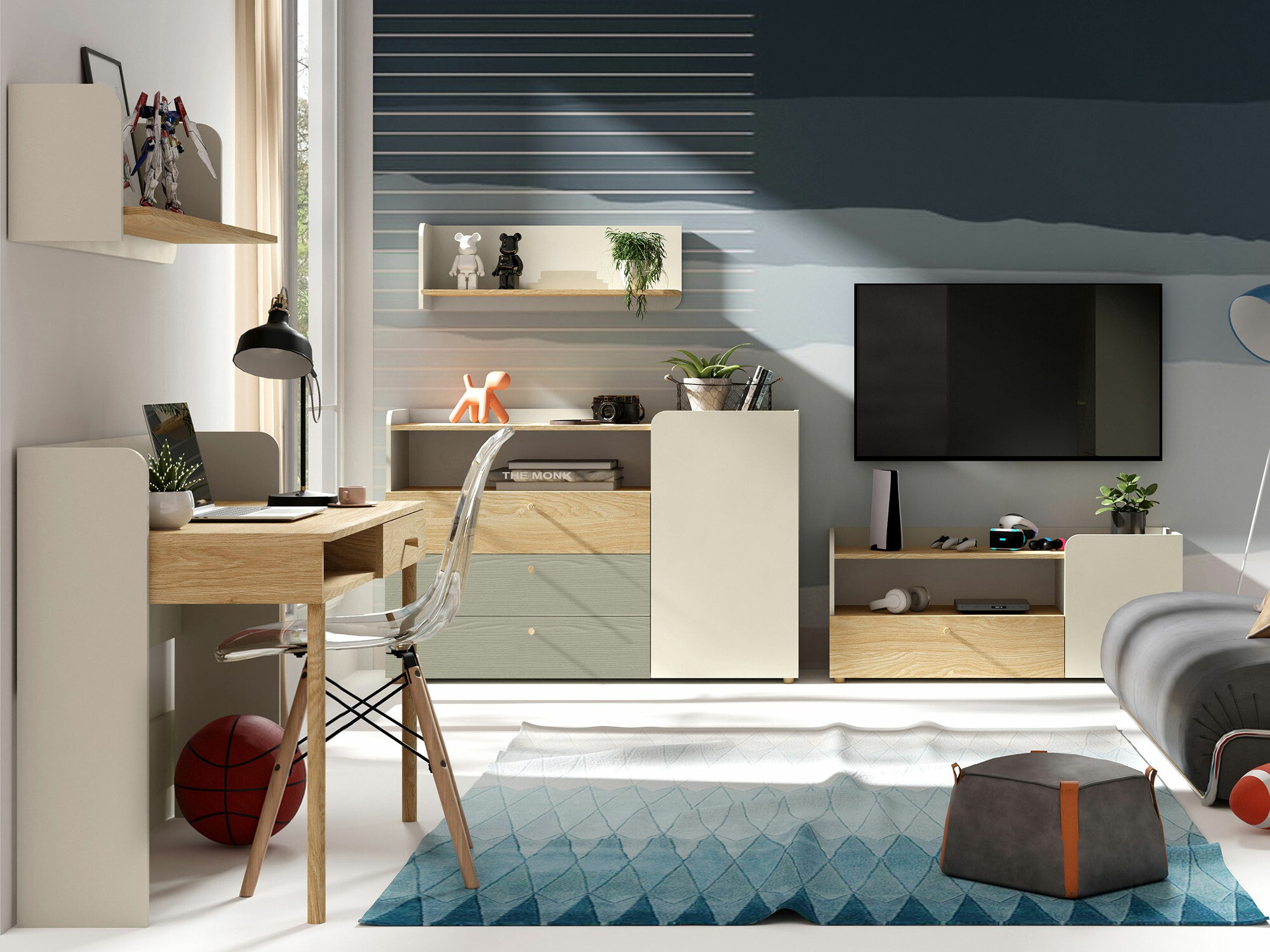 Komoda Domcali 107 (Pilka + Ąžuolas)