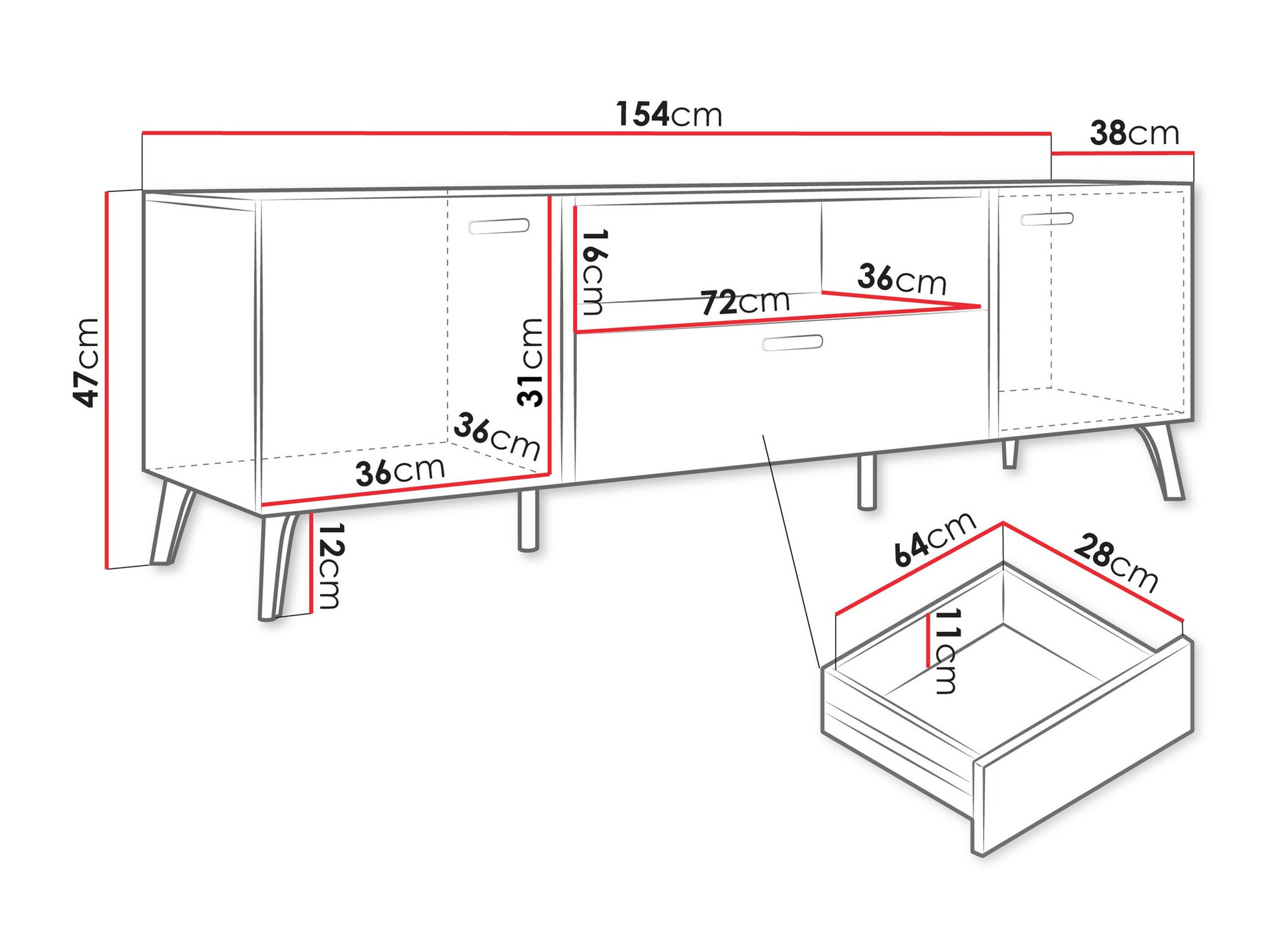 TV staliukas Comfivo Teslomo 113 (Balta + Blizgi balta)