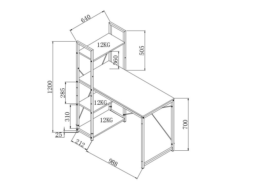 Darbo stalas Houston 1888 (Sonomos ąžuolas + Juoda)