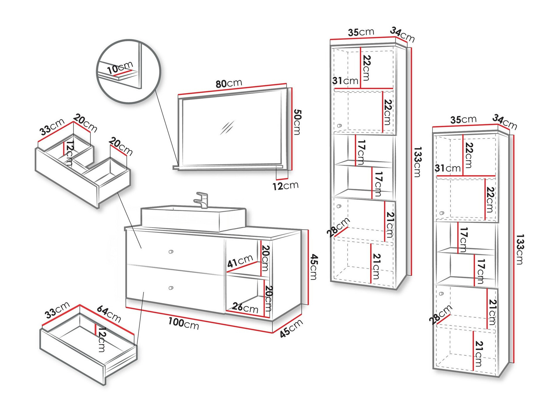 Vonios komplektas Ophruvi 102 (Balta)