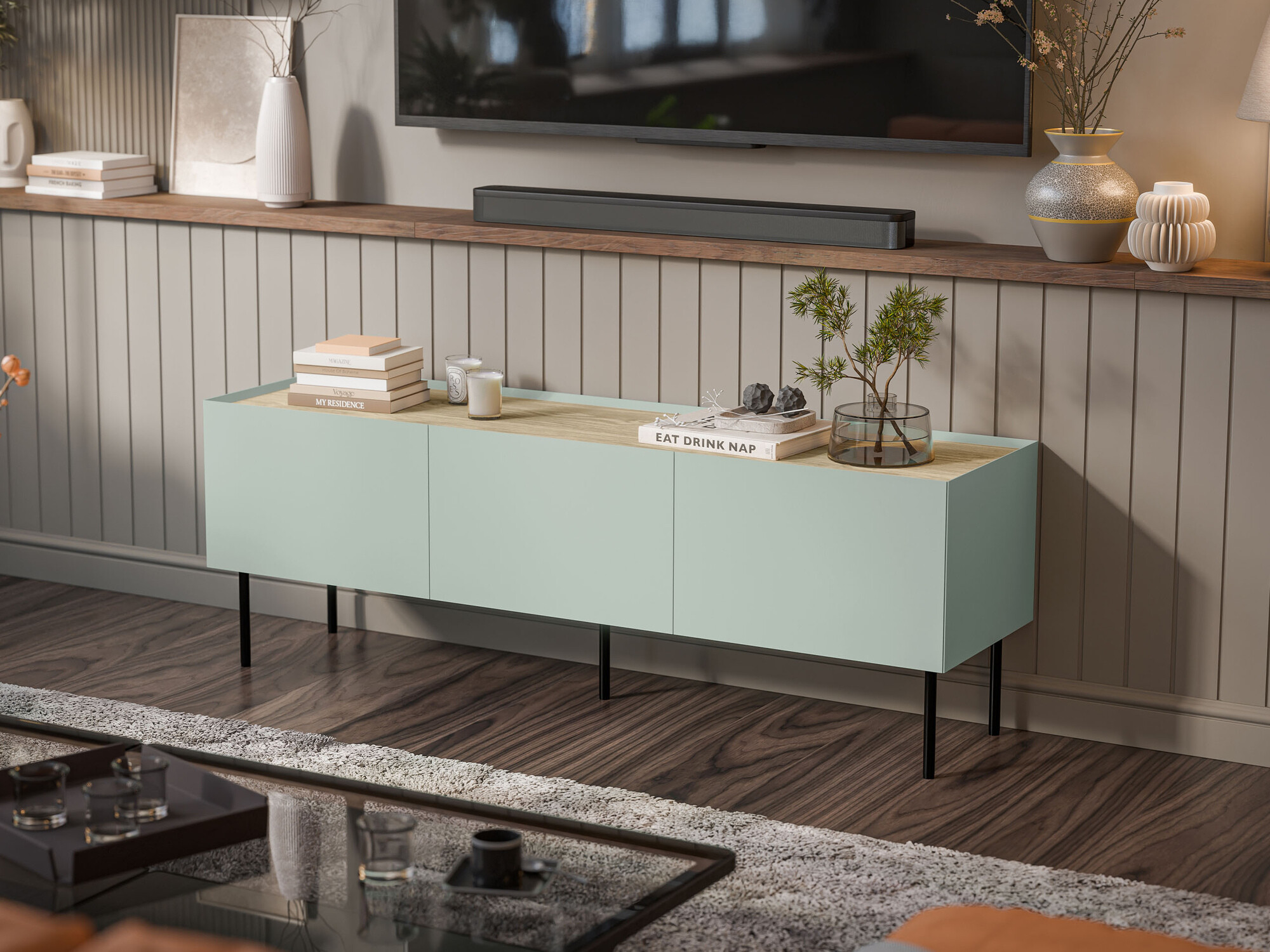 TV staliukas Melbela 106 (Šviesus alyvmedis + Ąžuolas)