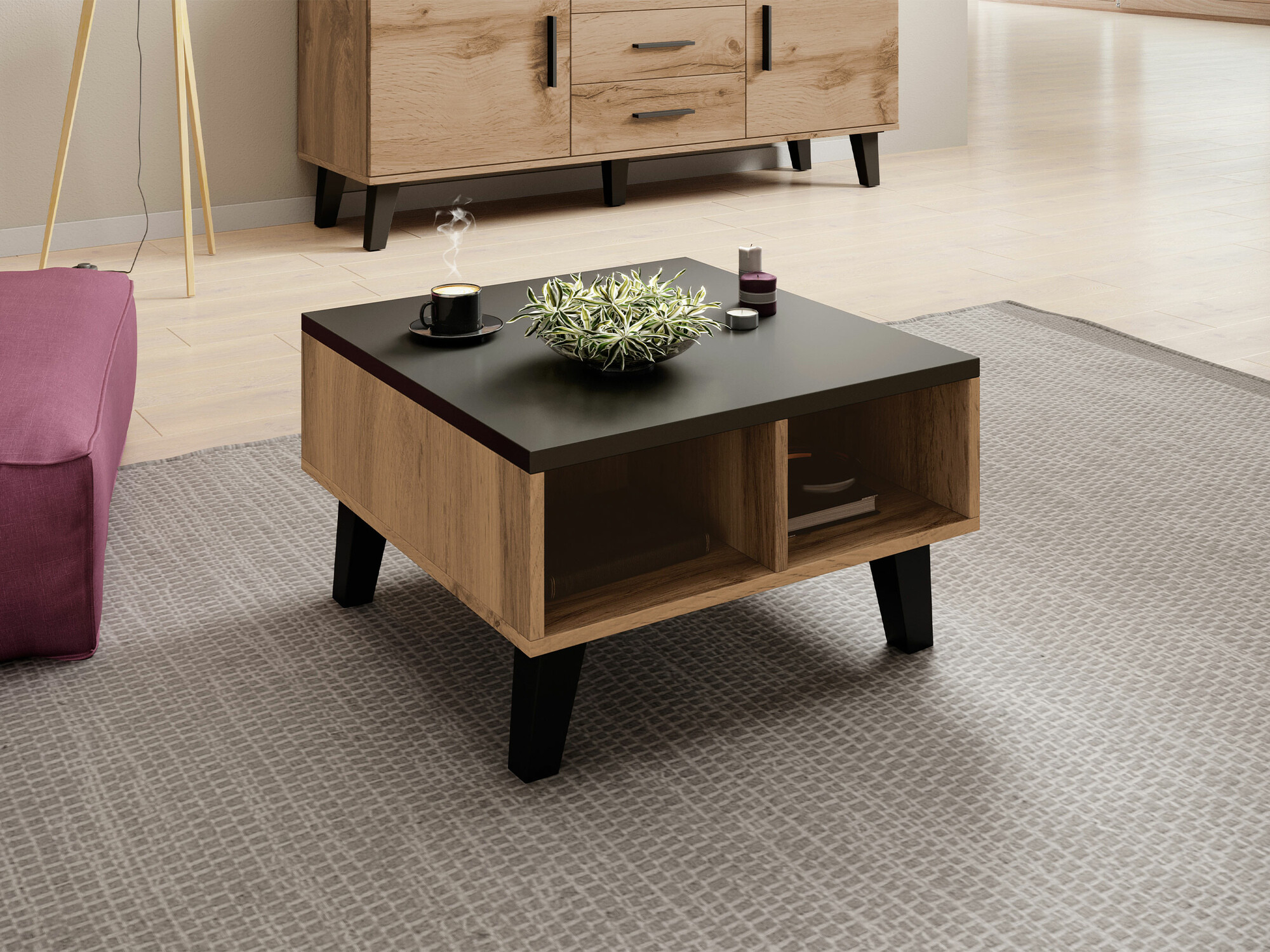 Žurnalinis staliukas Larfloi 100 (Votan ąžuolas + Juoda)