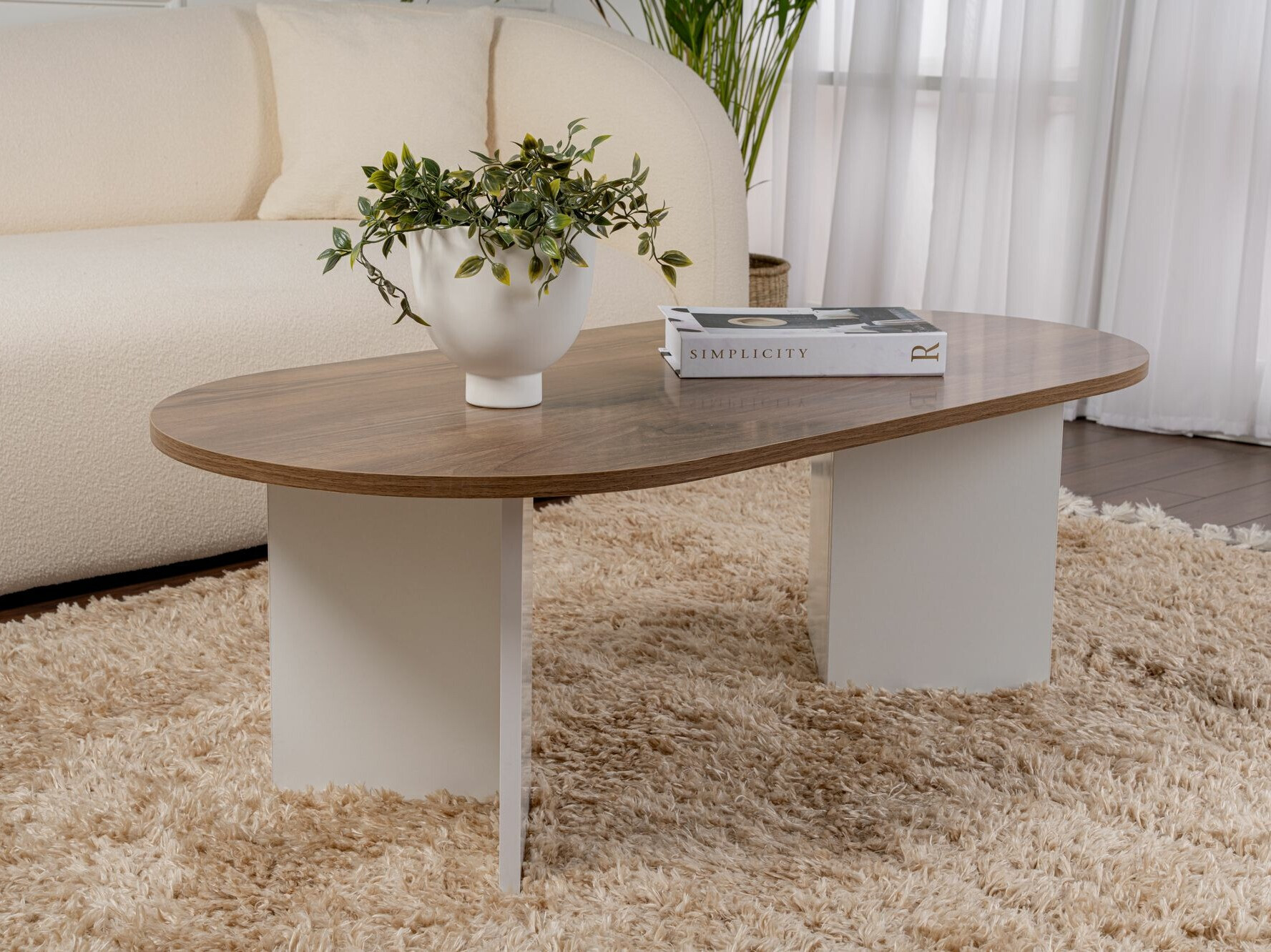 Žurnalinis staliukas Novato 111 (Graikinis riešutas + Balta)