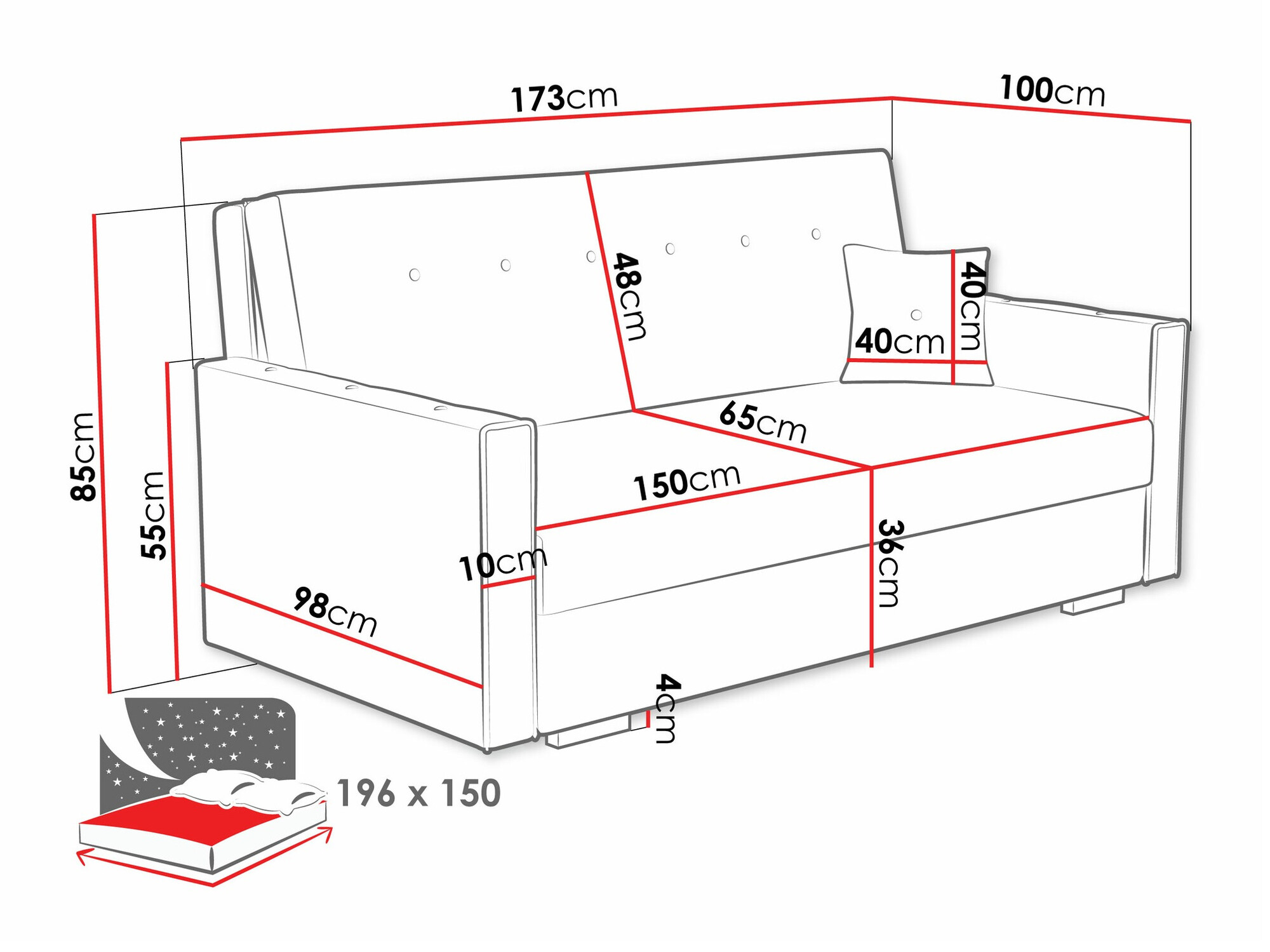 Sofa lova Caelrin IV (Coral 55)