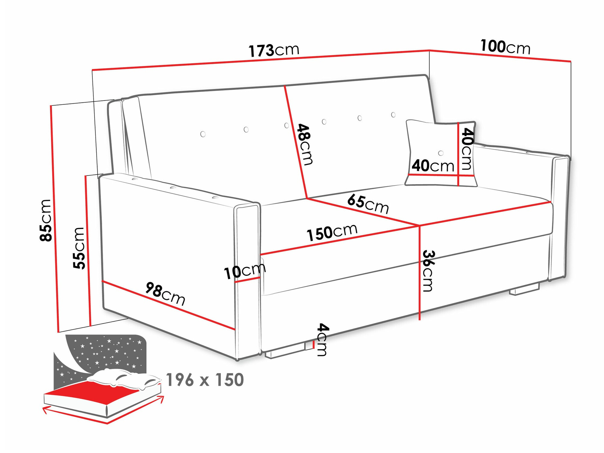 Sofa lova Caelrin IV (Coral 75)