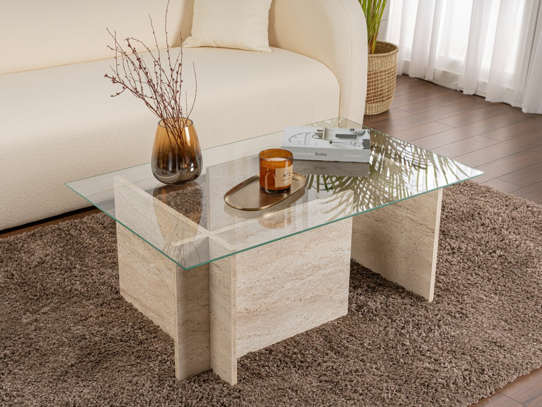 Žurnalinis staliukas Novato 112 (Šviesus travertinas)