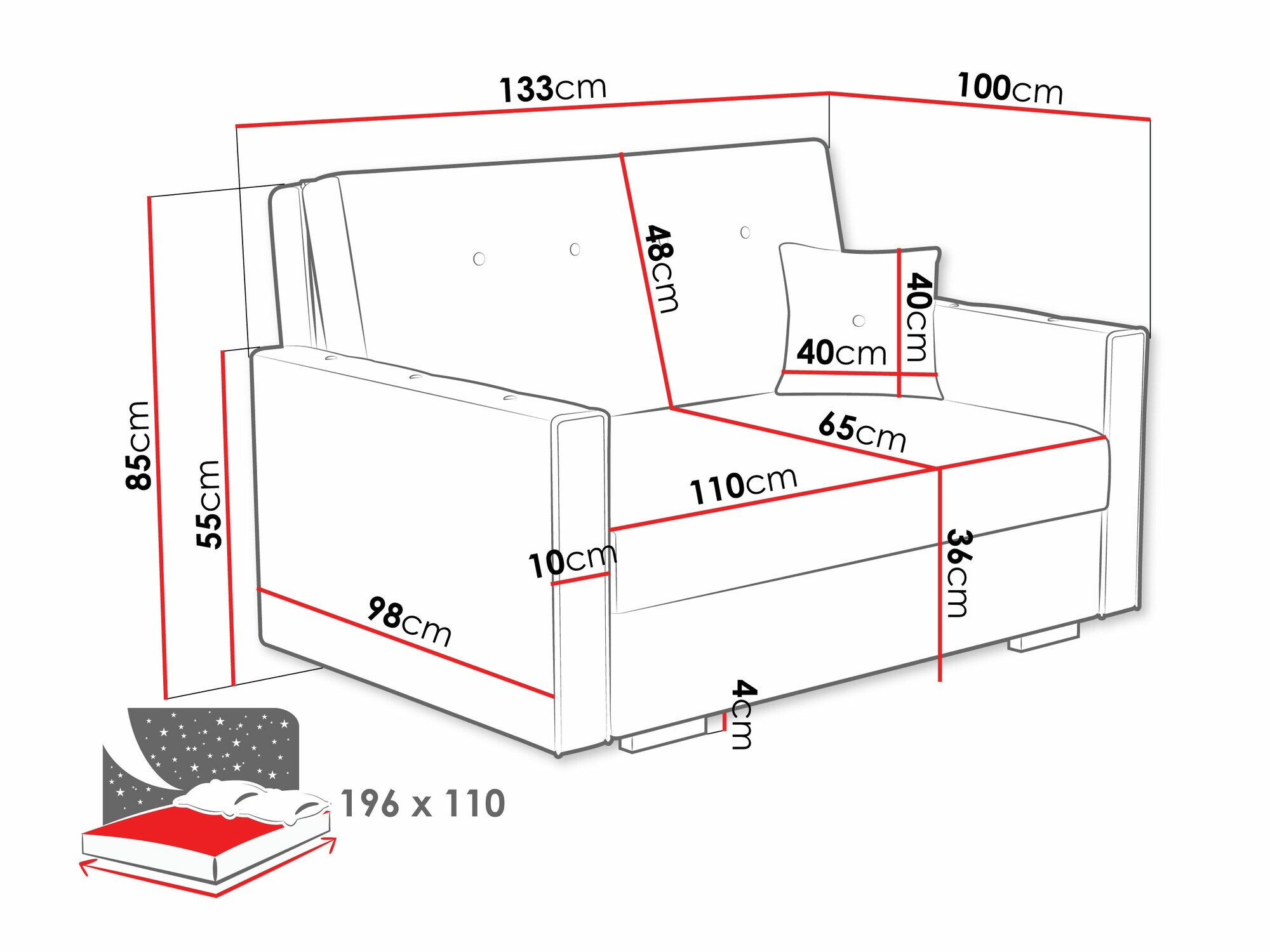 Sofa lova Columbus 235 (Coral 55)