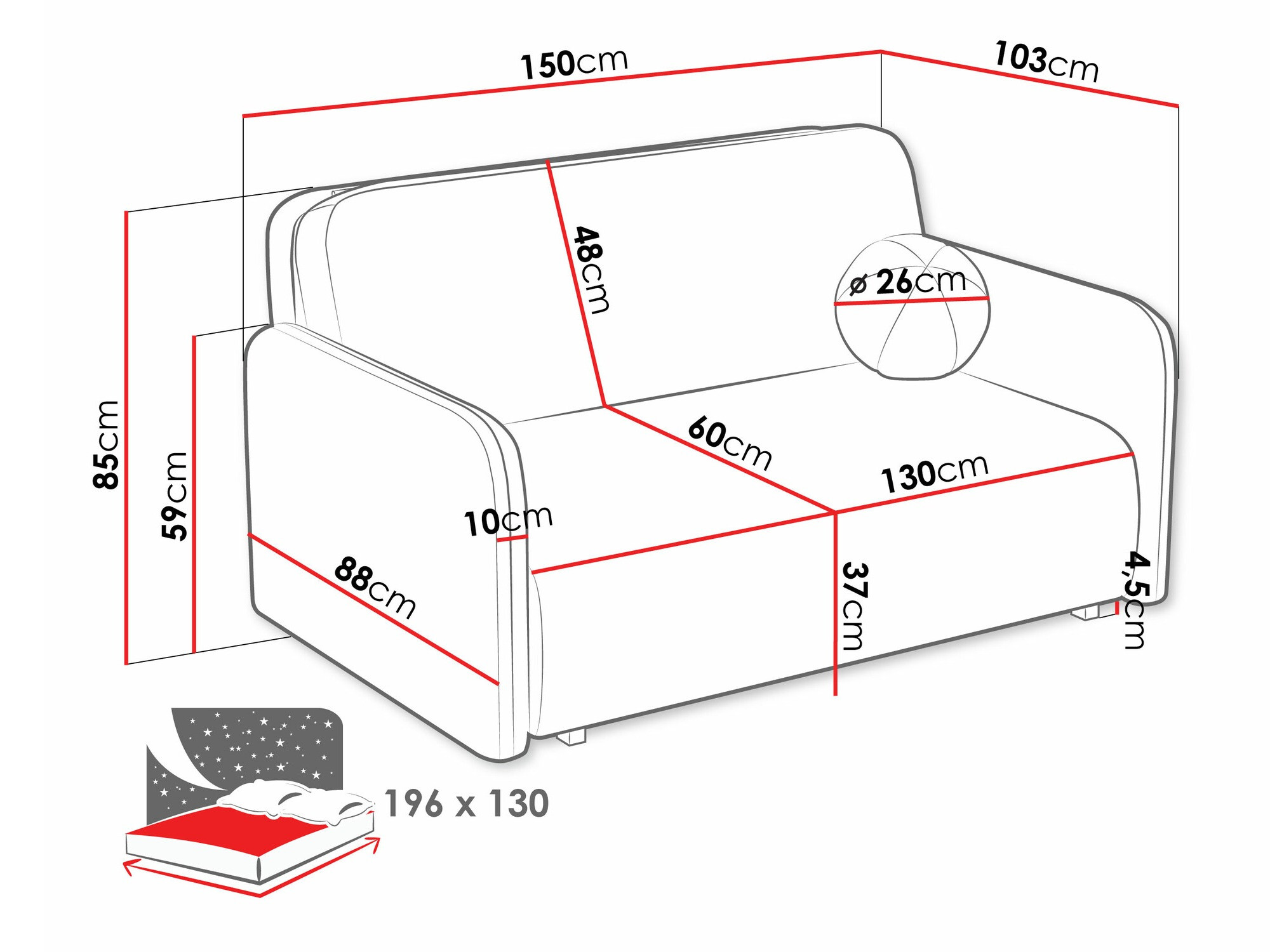 Sofa lova Columbus 238 (Coral 50)