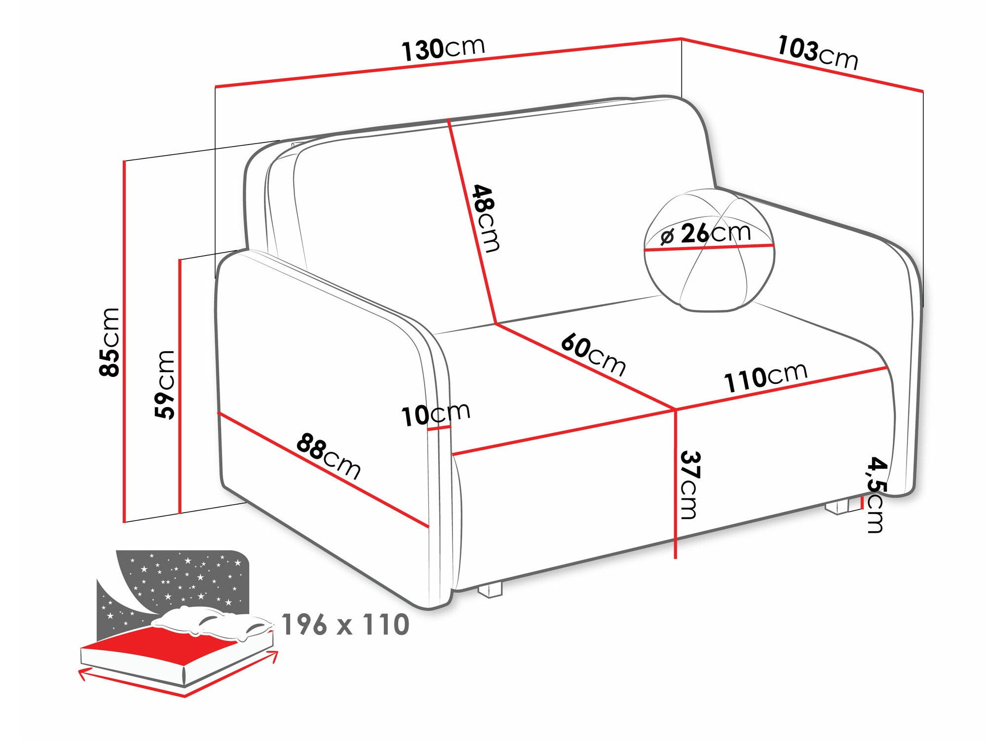 Sofa lova Columbus 239 (Coral 55)