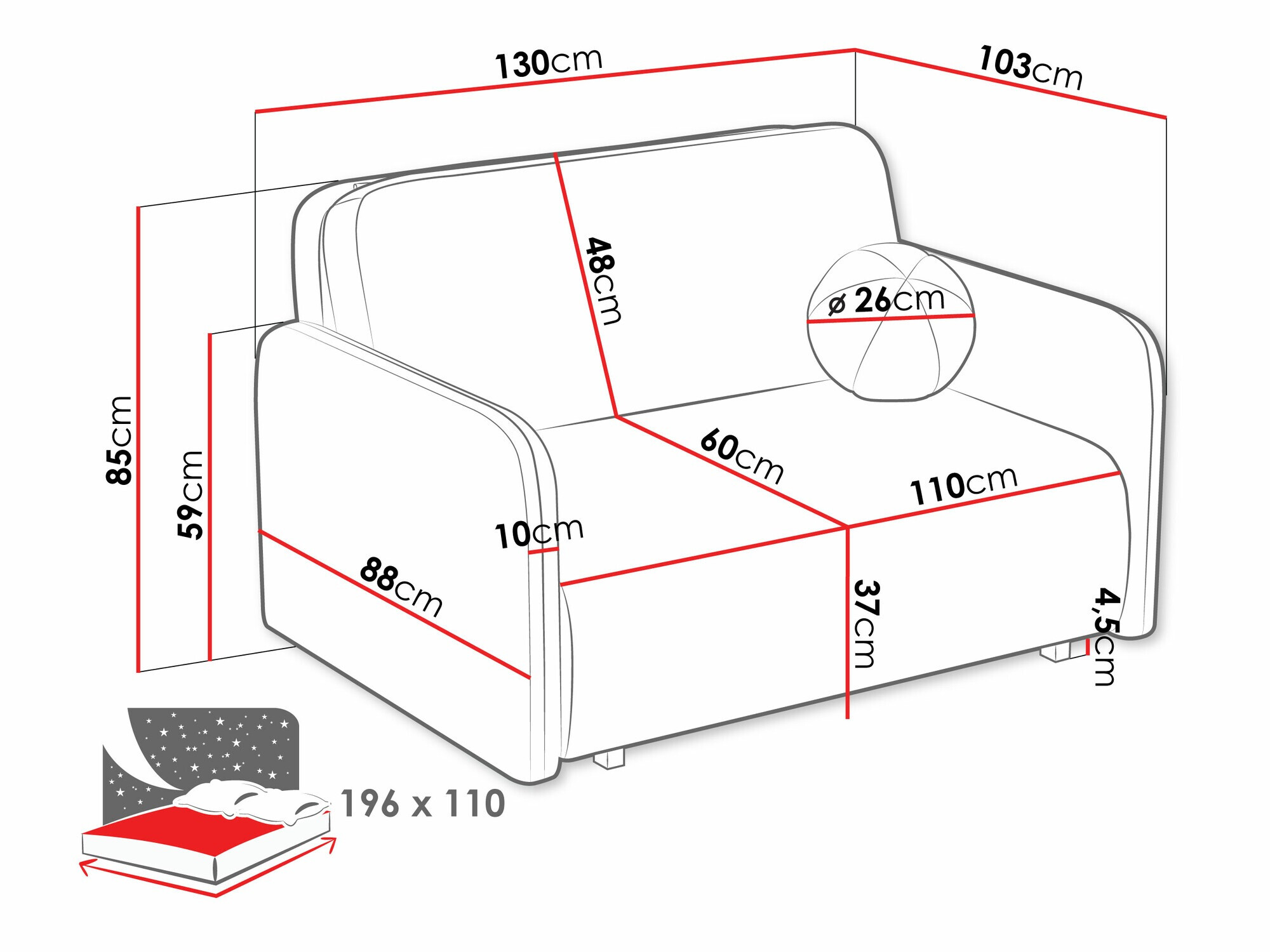 Sofa lova Columbus 239 (Velo 621)