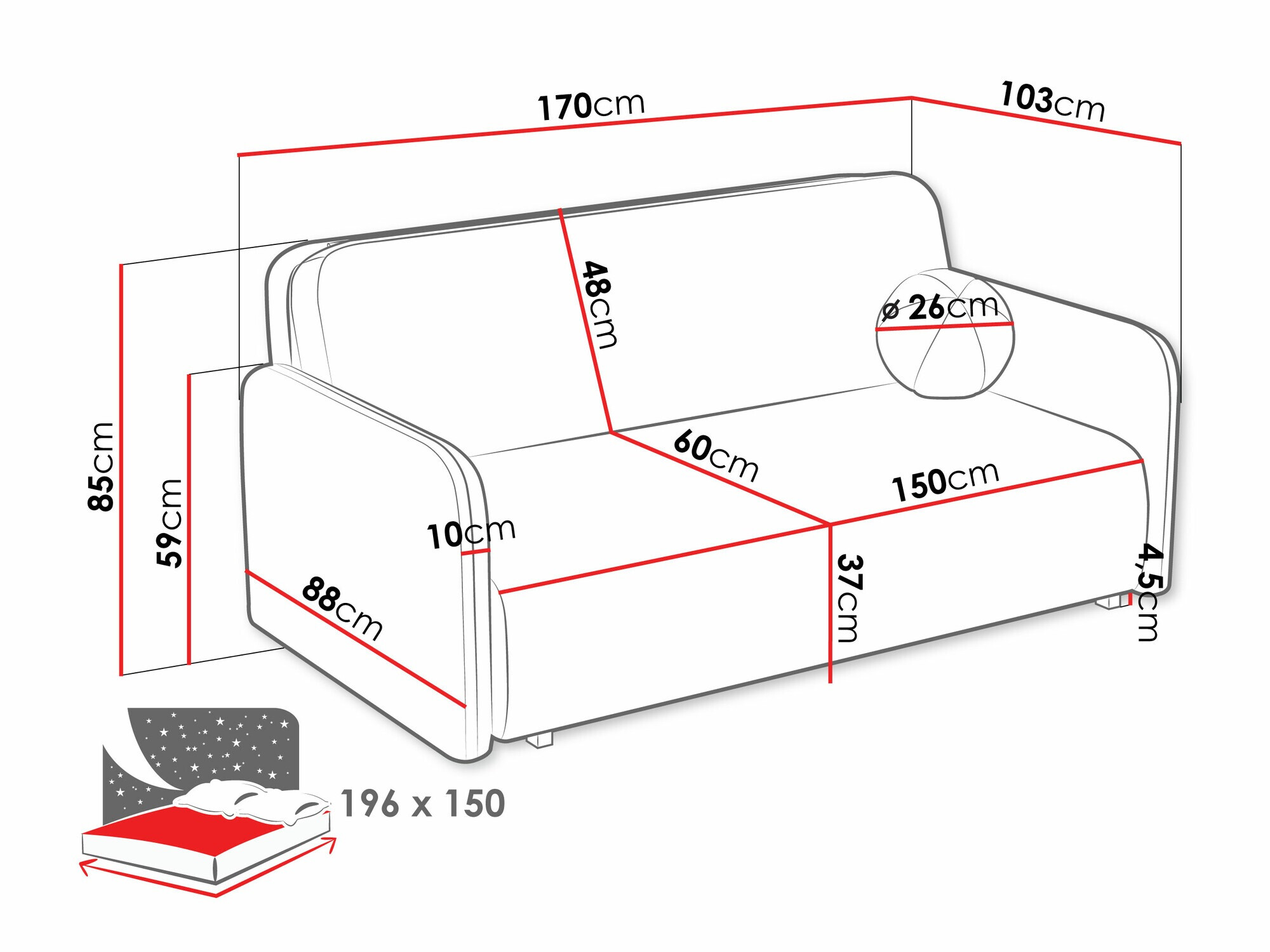 Sofa lova Poetal IV (Coral 55)