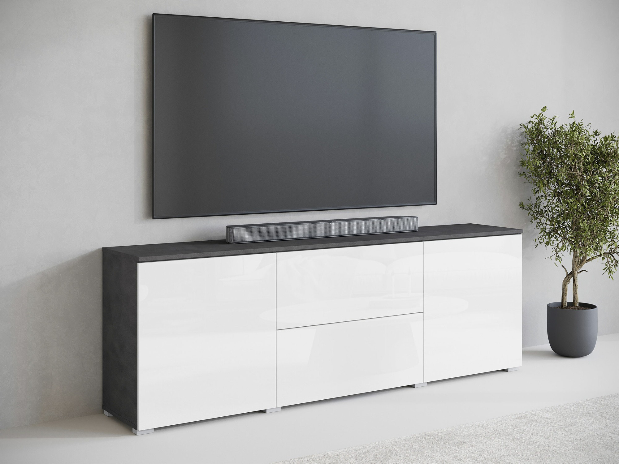 TV staliukas Mirfivo 104 (Matera pilka + Blizgi balta)