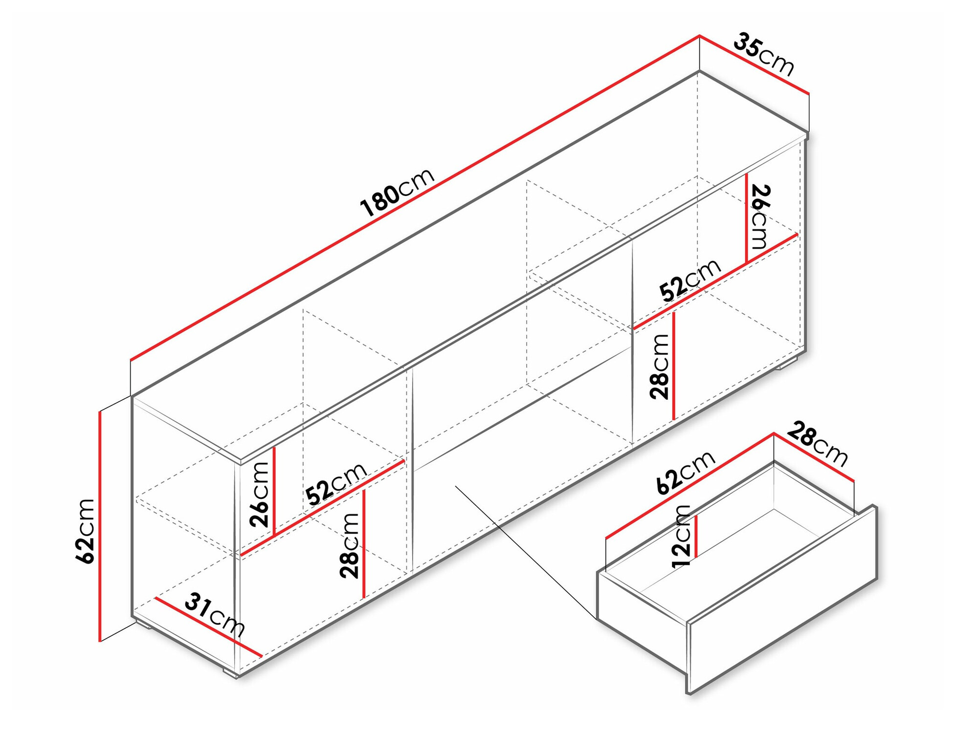TV staliukas Sarasota 190 (Balta + Blizgi balta)