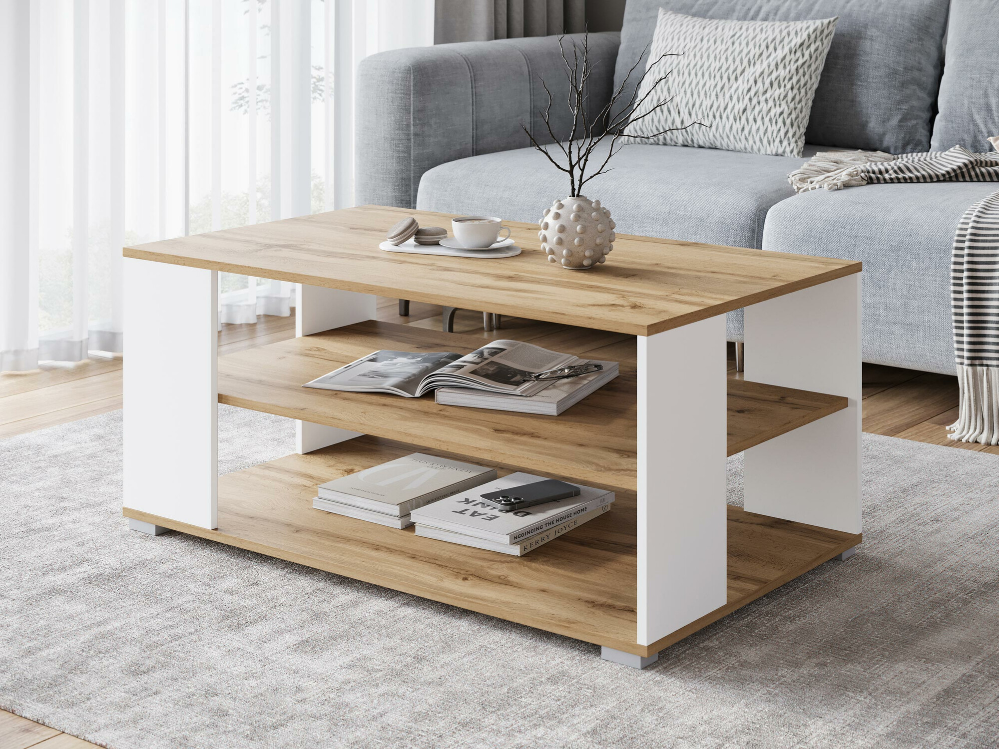 Žurnalinis staliukas Sarasota 187 (Votan ąžuolas + Balta)