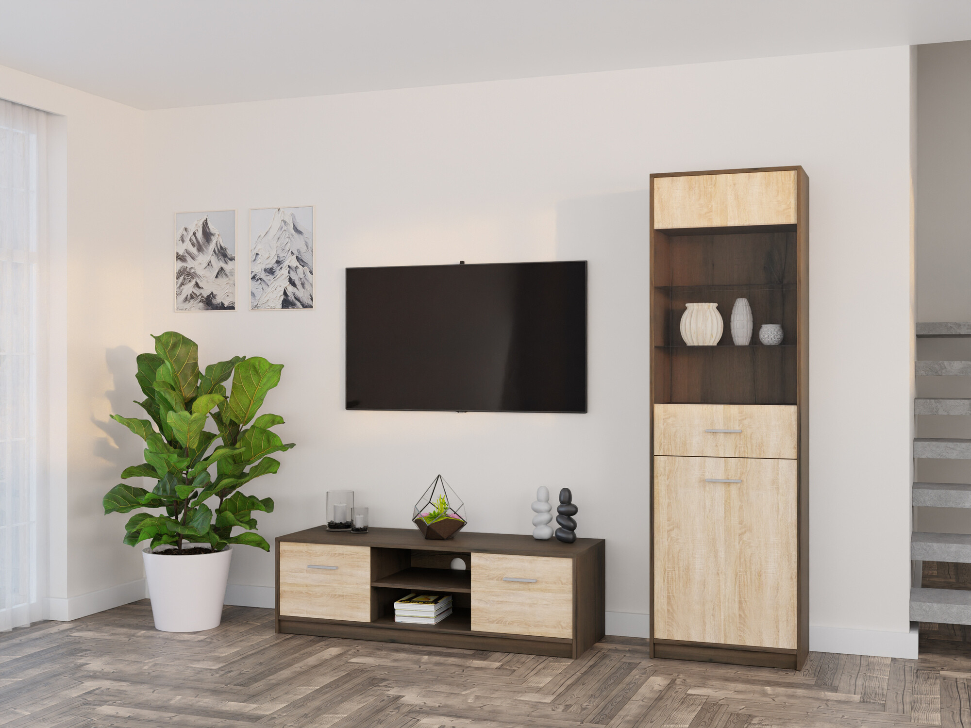 Svetainės komplektas Novsore 161 (Tamsus ąžuolas + Sonomos ąžuolas)