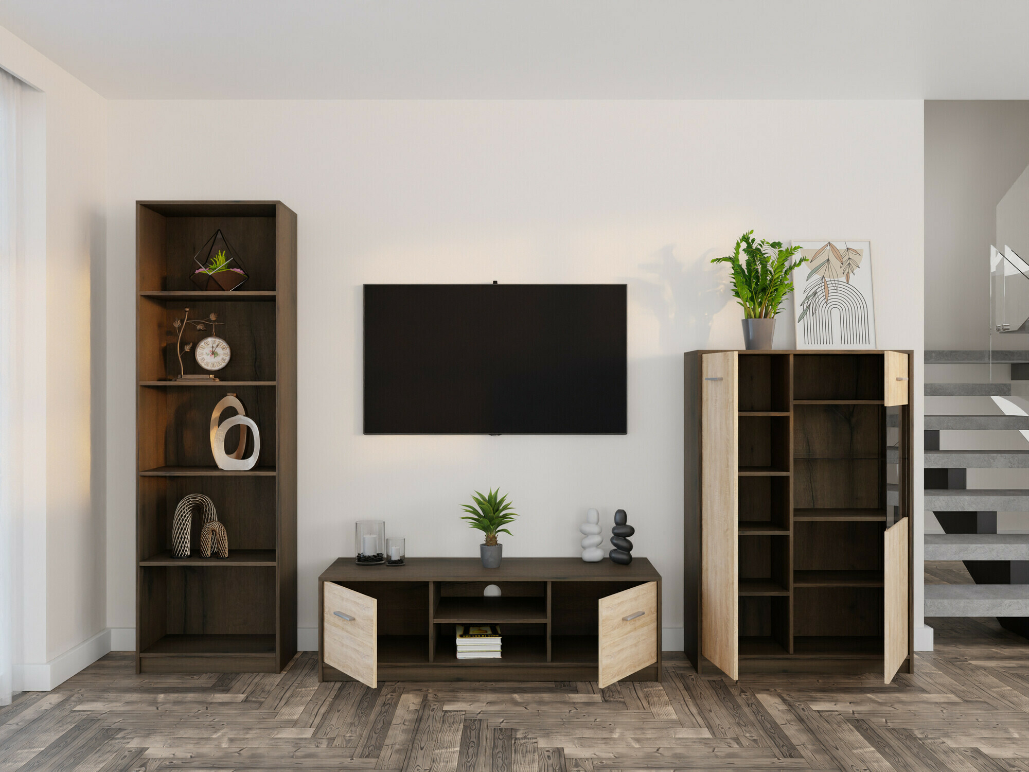 Svetainės komplektas Novsore 164 (Tamsus ąžuolas + Sonomos ąžuolas)