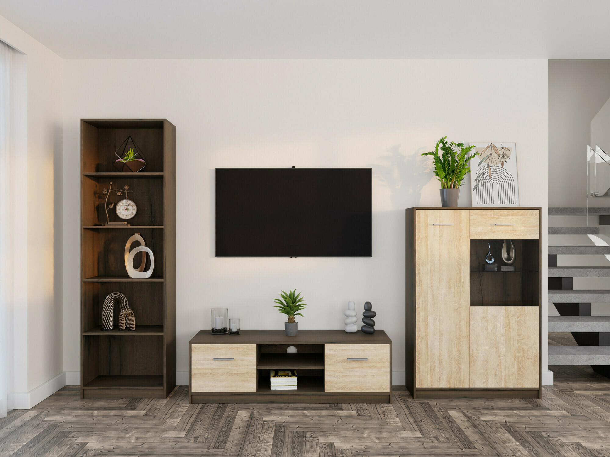 Svetainės komplektas Novsore 164 (Tamsus ąžuolas + Sonomos ąžuolas)