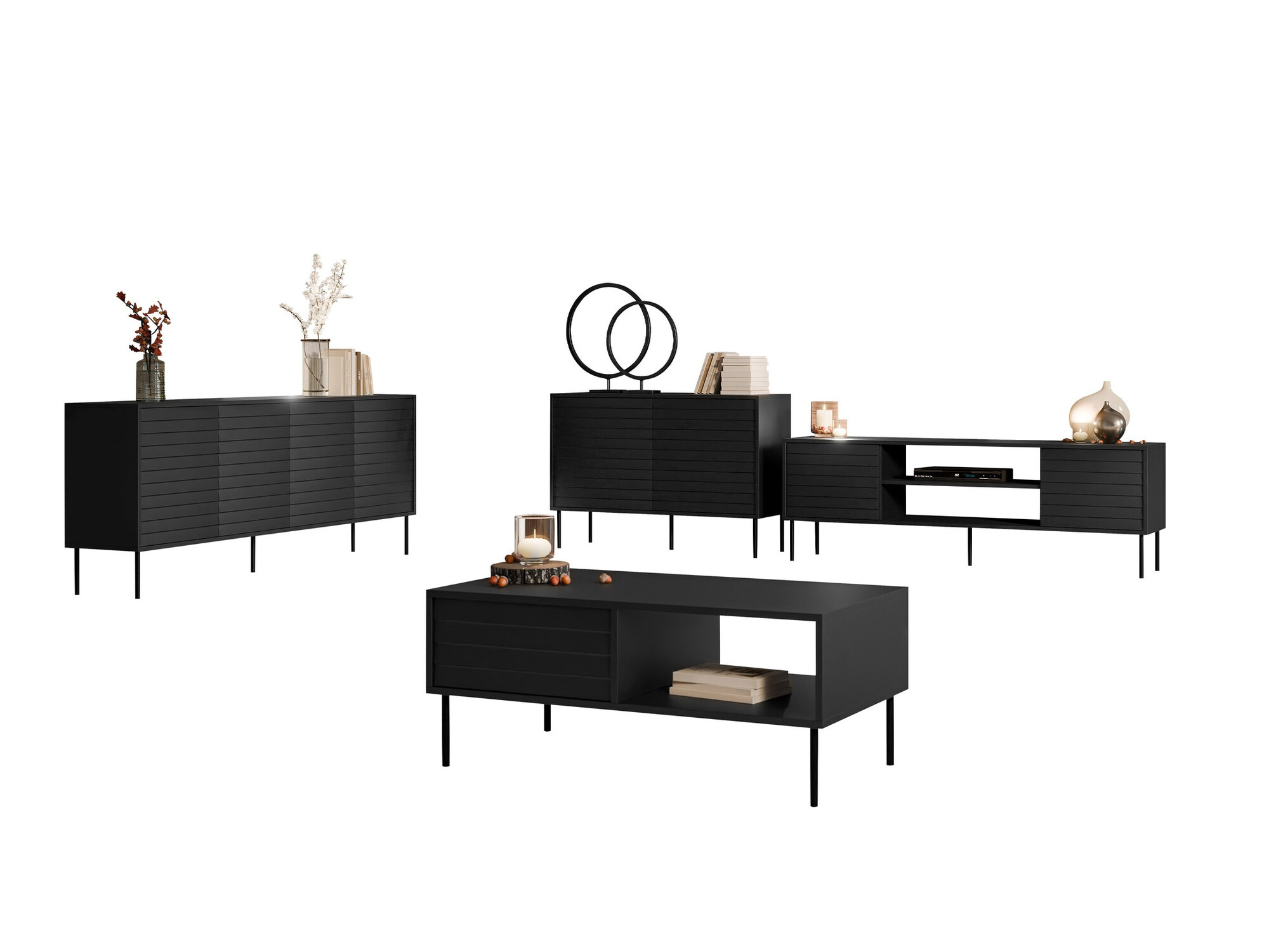 Svetainės komplektas Flosoru 110 (Juoda)