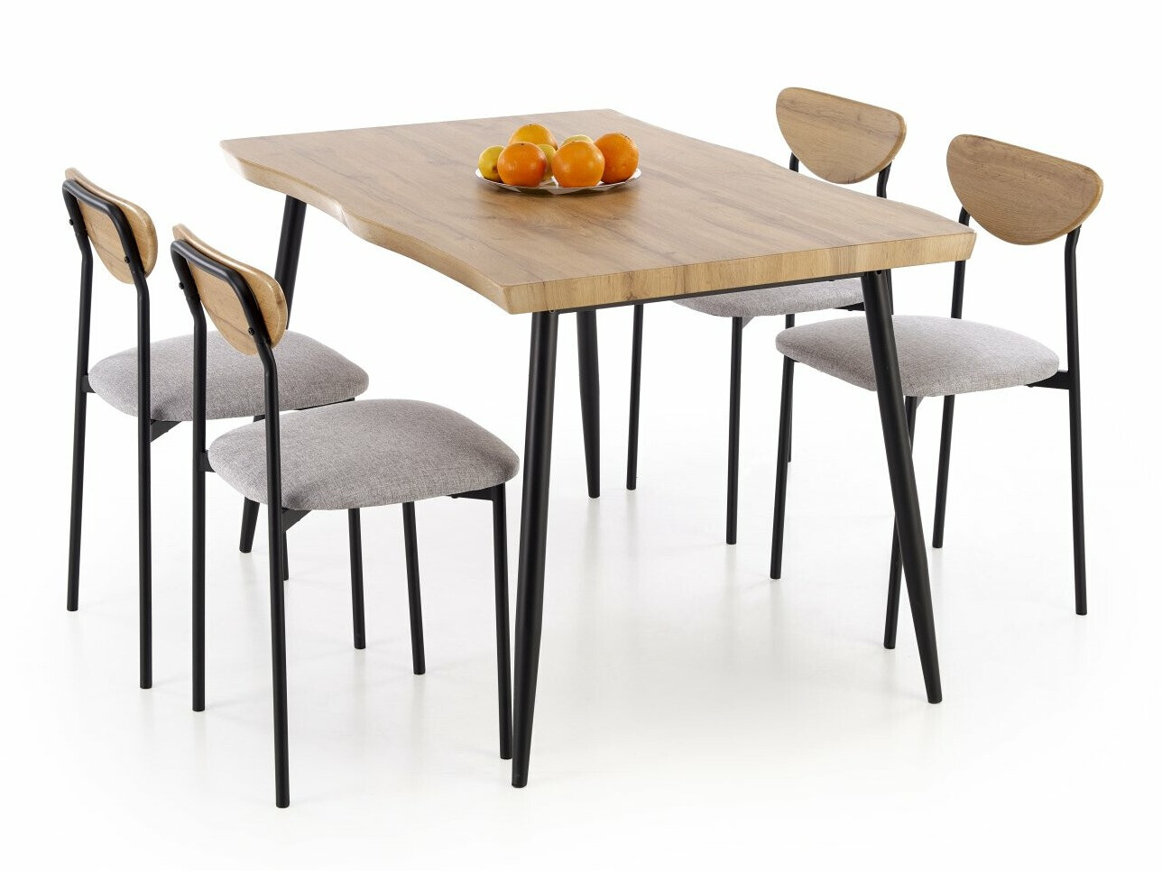 Svetainės valgomojo komplektai su pilkomis kėdėmis