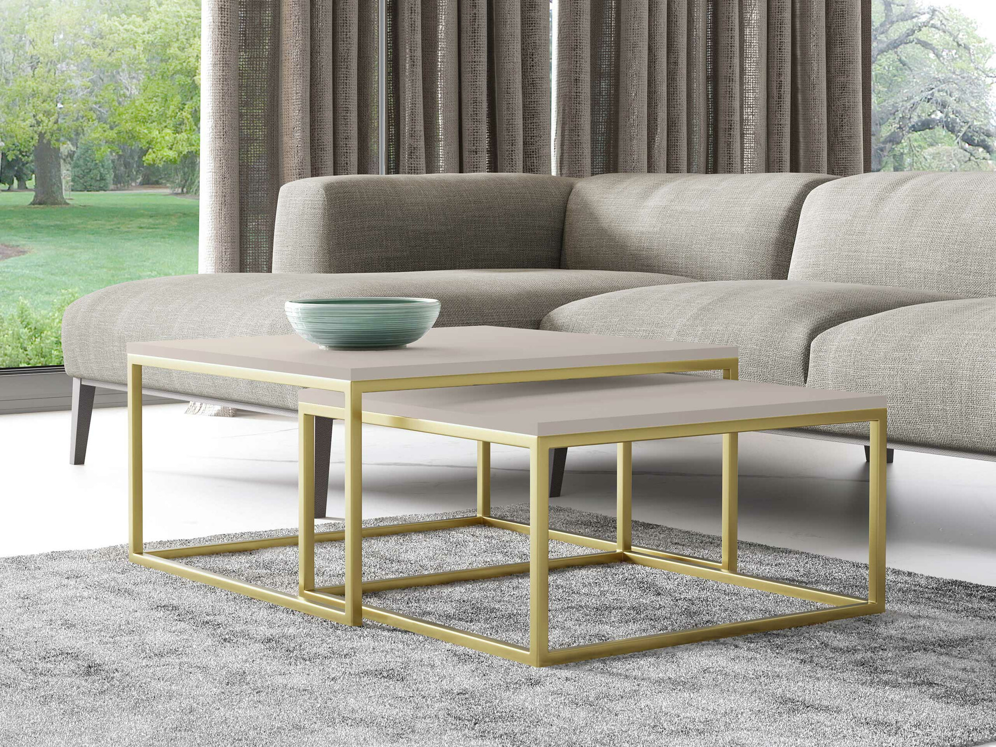 Žurnalinių staliukų komplektas Oswego 102 (Kašmyras + Auksinė)