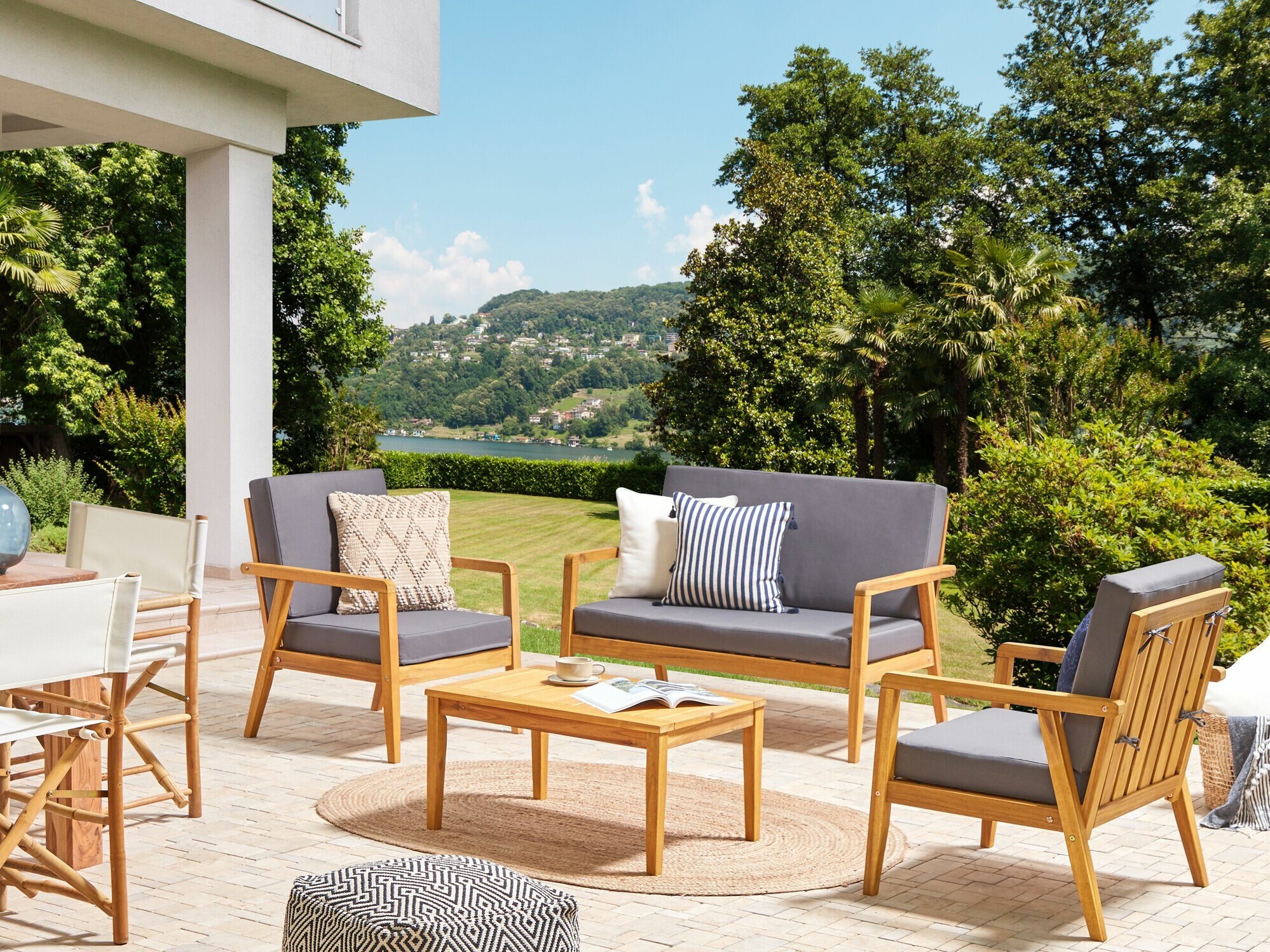 Lauko baldų komplektas Berwyn 2592 (Šviesus medis + Tamsi pilka)