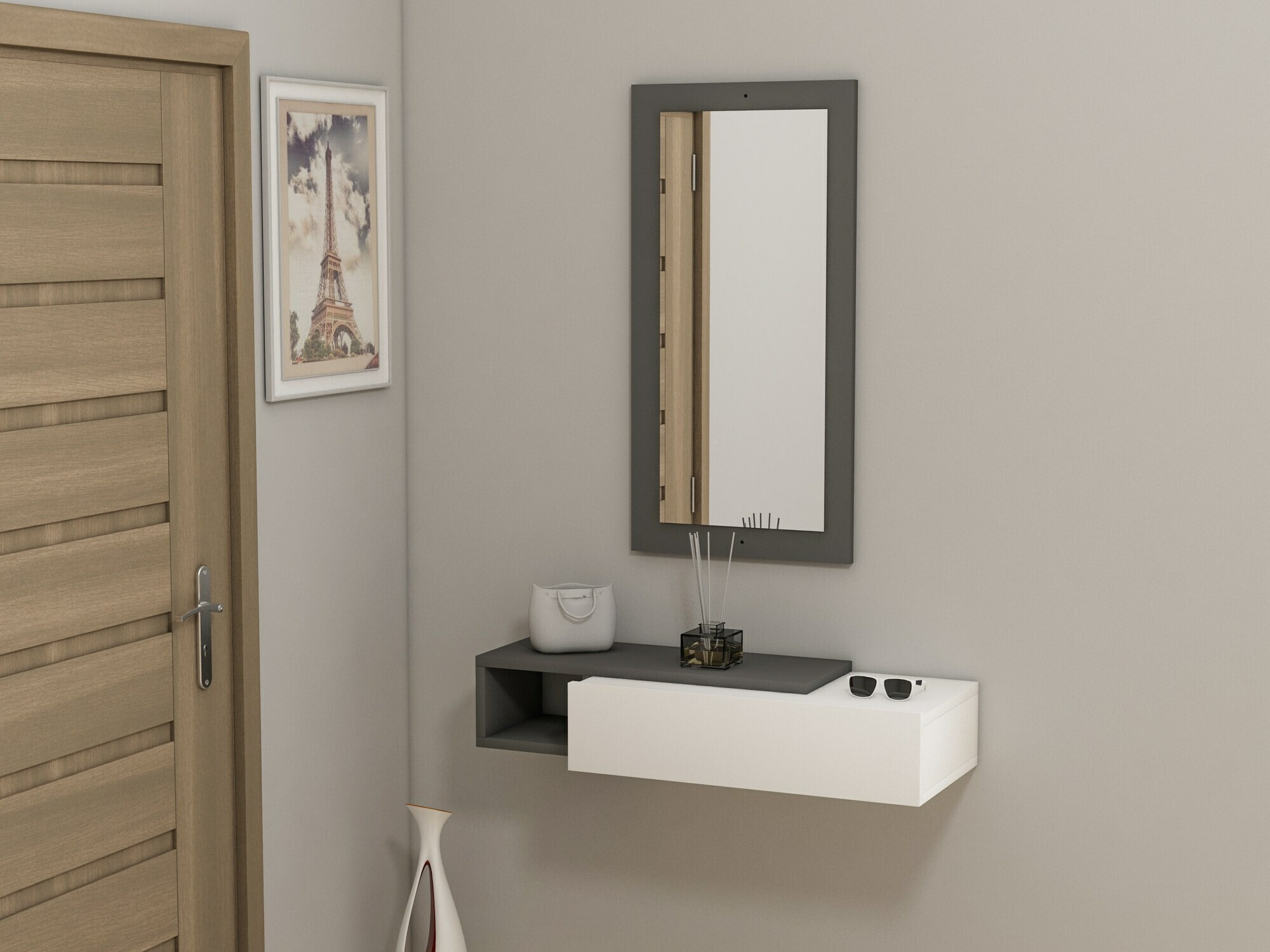 Makiažo staliukas Kailua 2466 (Balta + Antracitas)