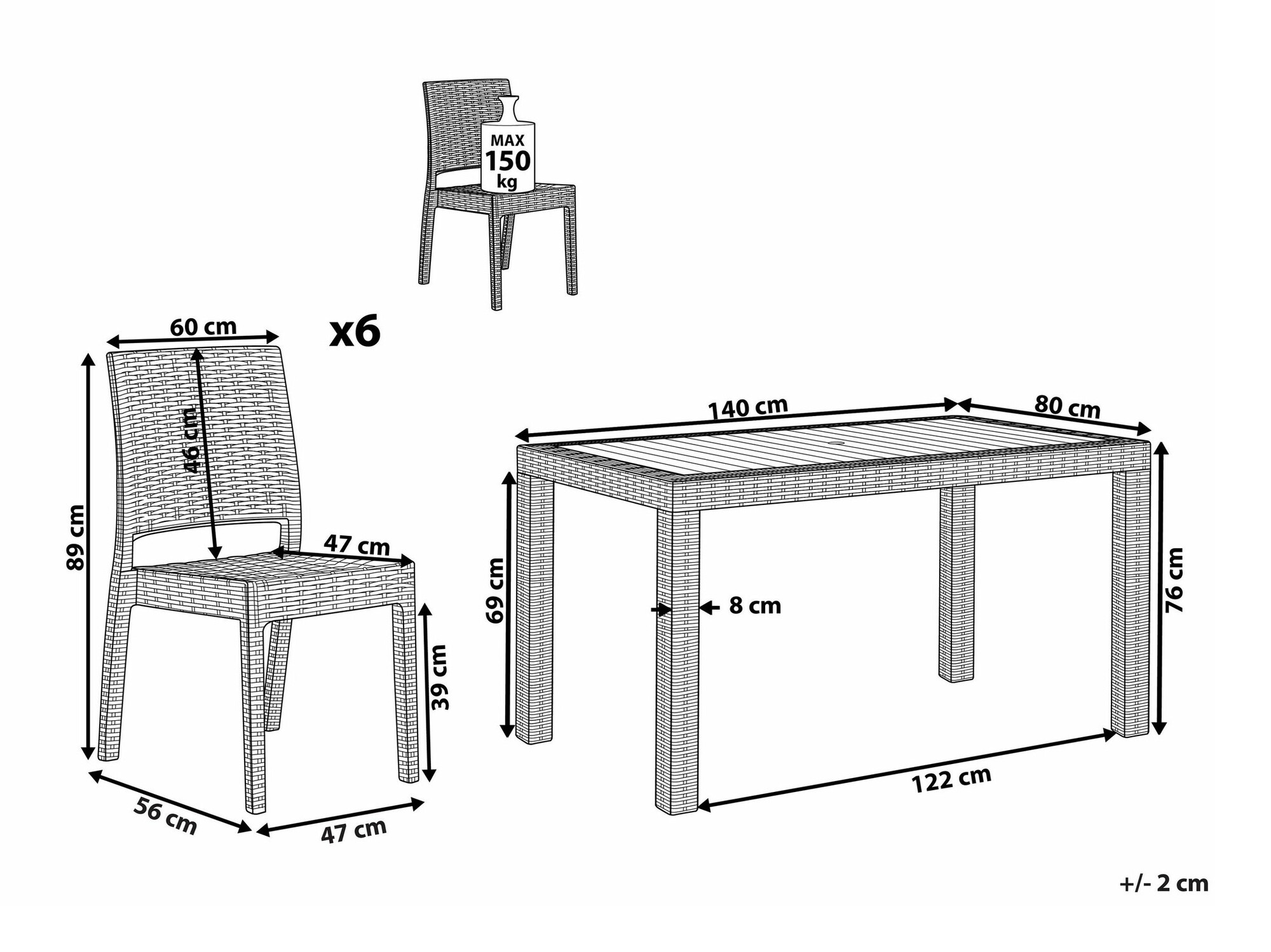 Stalo ir kėdžių komplektas Berwyn 2607 (Balta)