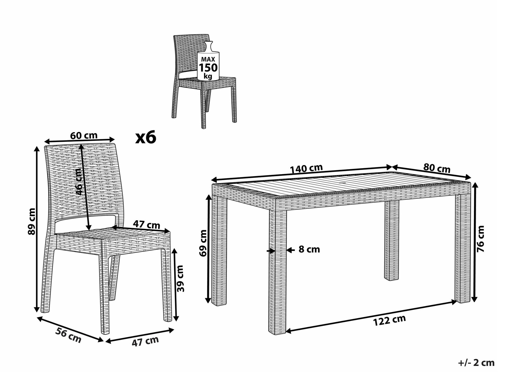 Stalo ir kėdžių komplektas Berwyn 2607 (Šviesi pilka)